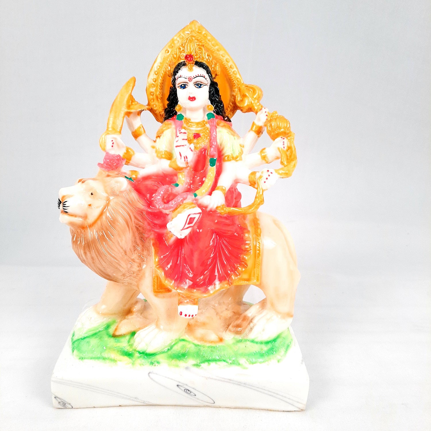 Durga Maa Sitting on Lion Statue | Sherawali Mata Rani Idol Murti - for Home Decor, Puja Room, Office Desk & Gift - 10 Inch - apkamart