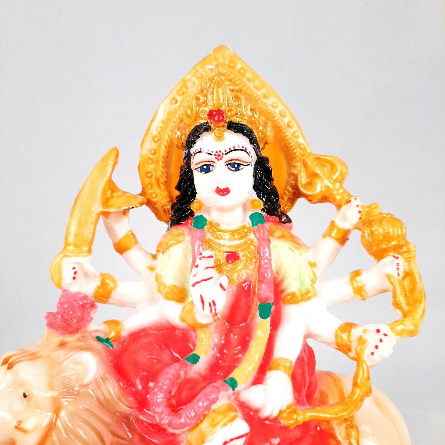 Durga Maa Sitting on Lion Statue | Sherawali Mata Rani Idol Murti - for Home Decor, Puja Room, Office Desk & Gift - 10 Inch - apkamart