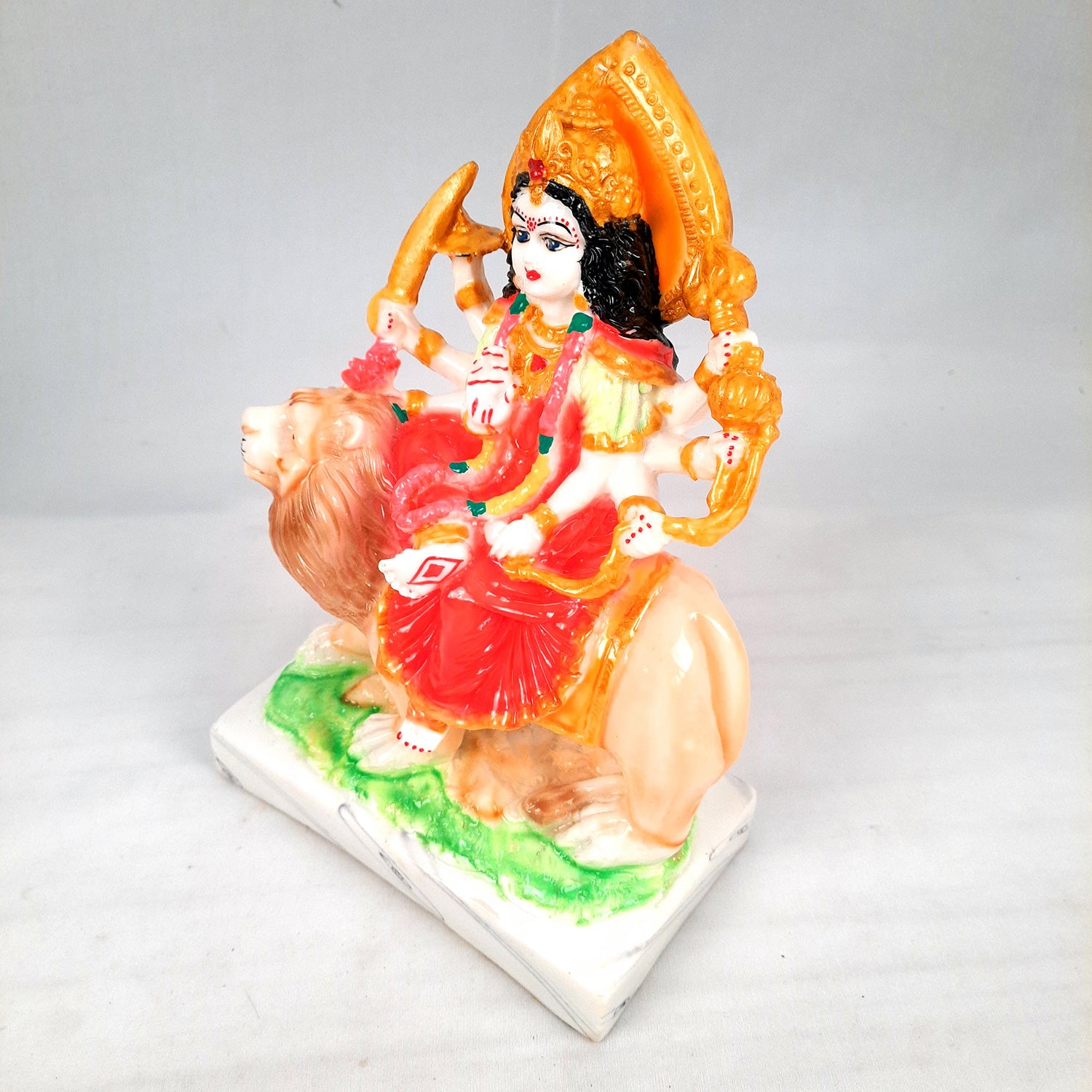 Durga Maa Sitting on Lion Statue | Sherawali Mata Rani Idol Murti - for Home Decor, Puja Room, Office Desk & Gift - 10 Inch - apkamart