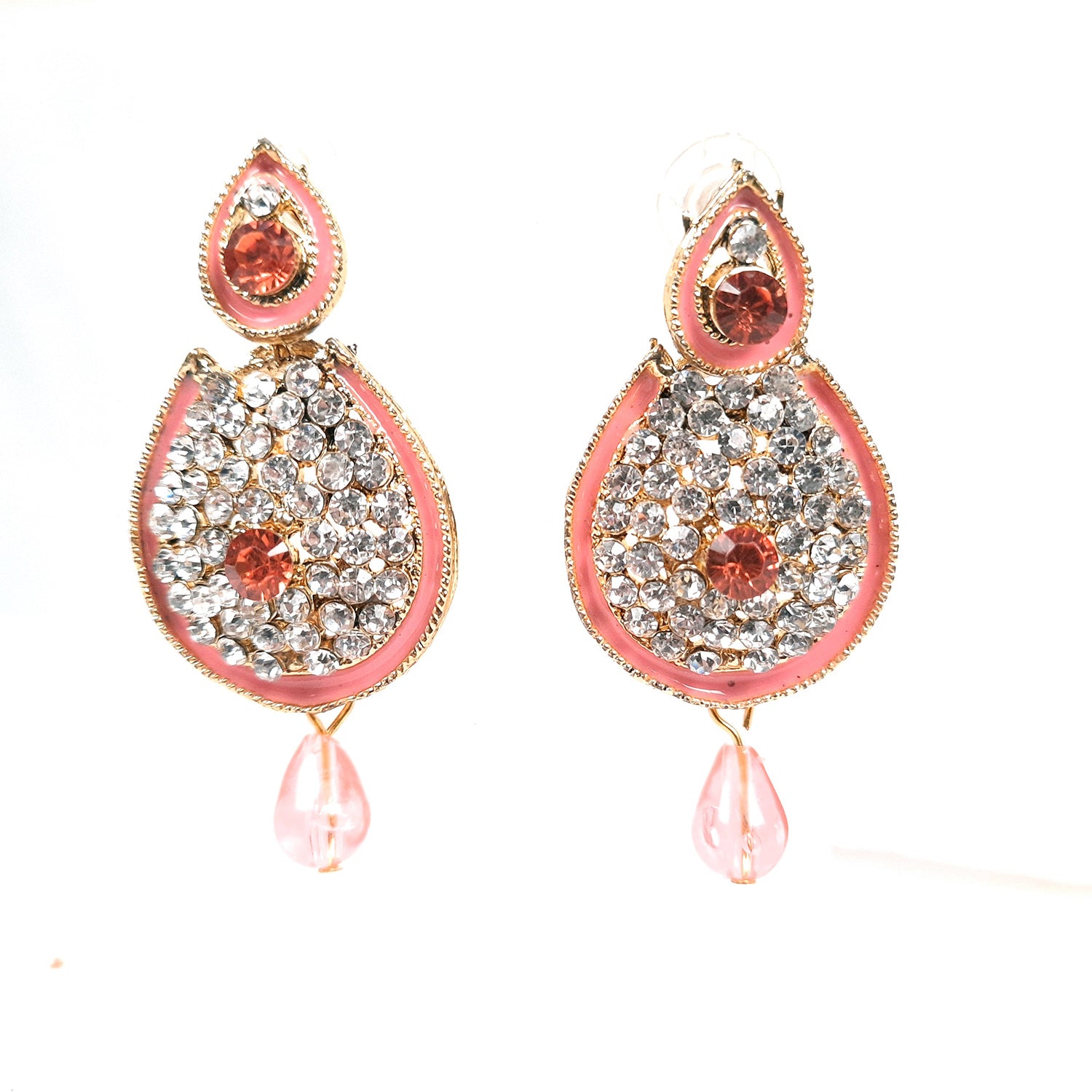 Earrings - Pink Dangle Chandelier | American Diamond Jewelry | Latest Stylish Fashion Jewellery | Gifts for Her, Friendship Day, Valentine's Day Gift - apkamart