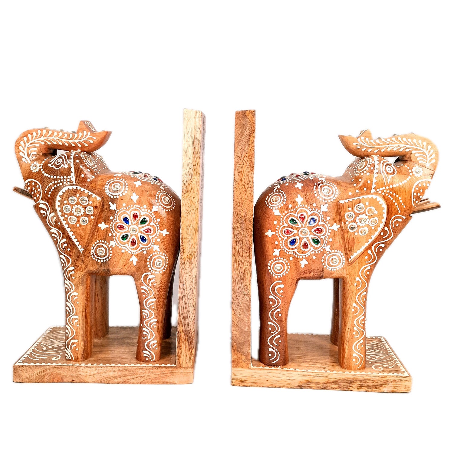 Book Ends - Wooden Elephant Design | Book Holders Stand | Bookend Desk Organizer - For Home, Table, Desk, Office, Study Kids Room & Gifts - 14 Inch - apkamart