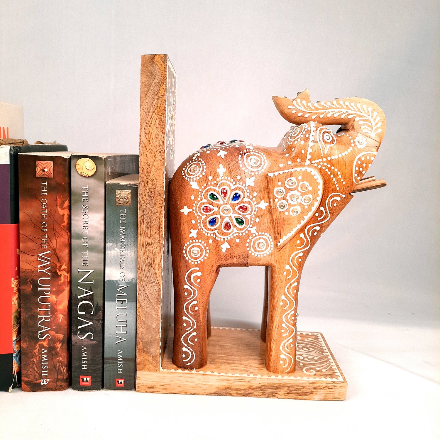 Book Ends - Wooden Elephant Design | Book Holders Stand | Bookend Desk Organizer - For Home, Table, Desk, Office, Study Kids Room & Gifts - 14 Inch - apkamart