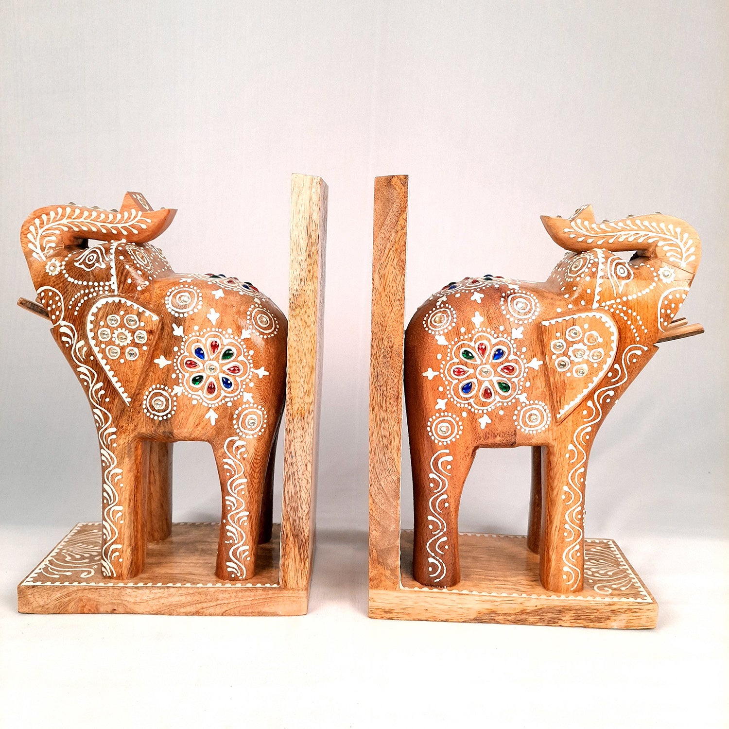 Book Ends - Wooden Elephant Design | Book Holders Stand | Bookend Desk Organizer - For Home, Table, Desk, Office, Study Kids Room & Gifts - 14 Inch - apkamart