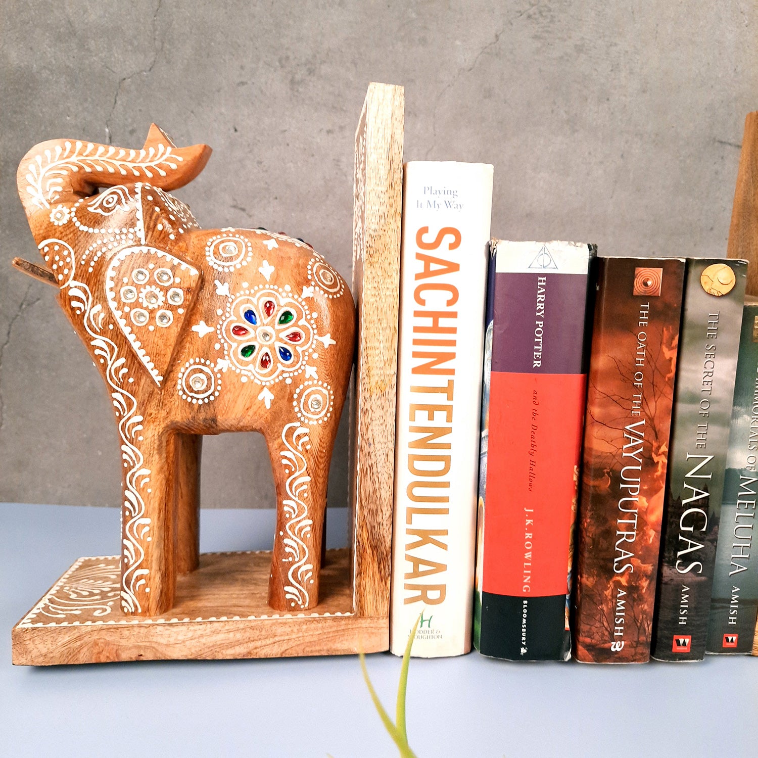 Book Ends - Wooden Elephant Design | Book Holders Stand | Bookend Desk Organizer - For Home, Table, Desk, Office, Study Kids Room & Gifts - 14 Inch - apkamart