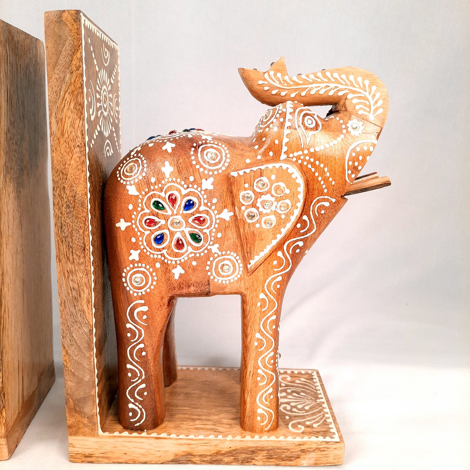 Book Ends - Wooden Elephant Design | Book Holders Stand | Bookend Desk Organizer - For Home, Table, Desk, Office, Study Kids Room & Gifts - 14 Inch - apkamart