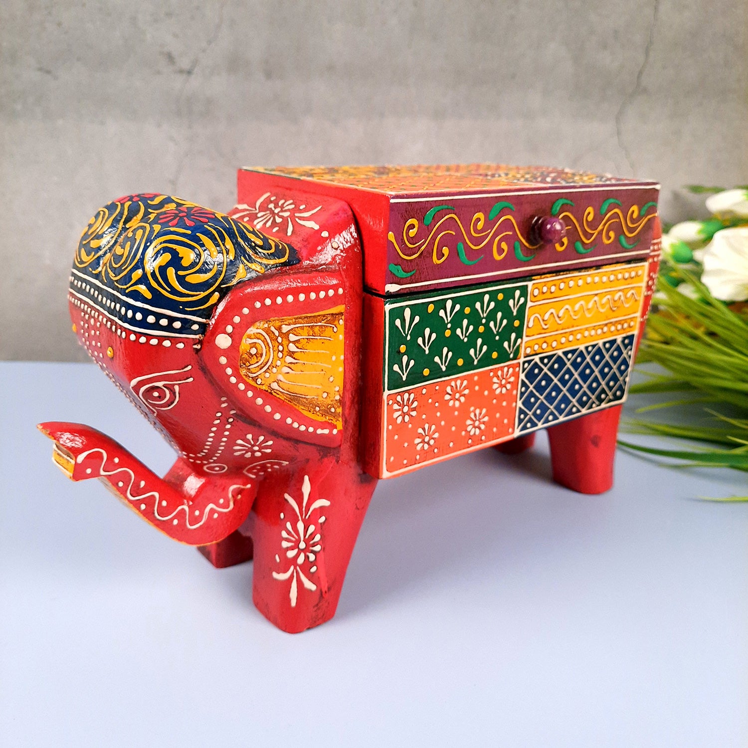 Jewellery Box - Elephant Design | Decorative Wooden Jewelry Box - For Earring, Necklace & Gifts - 11 Inch