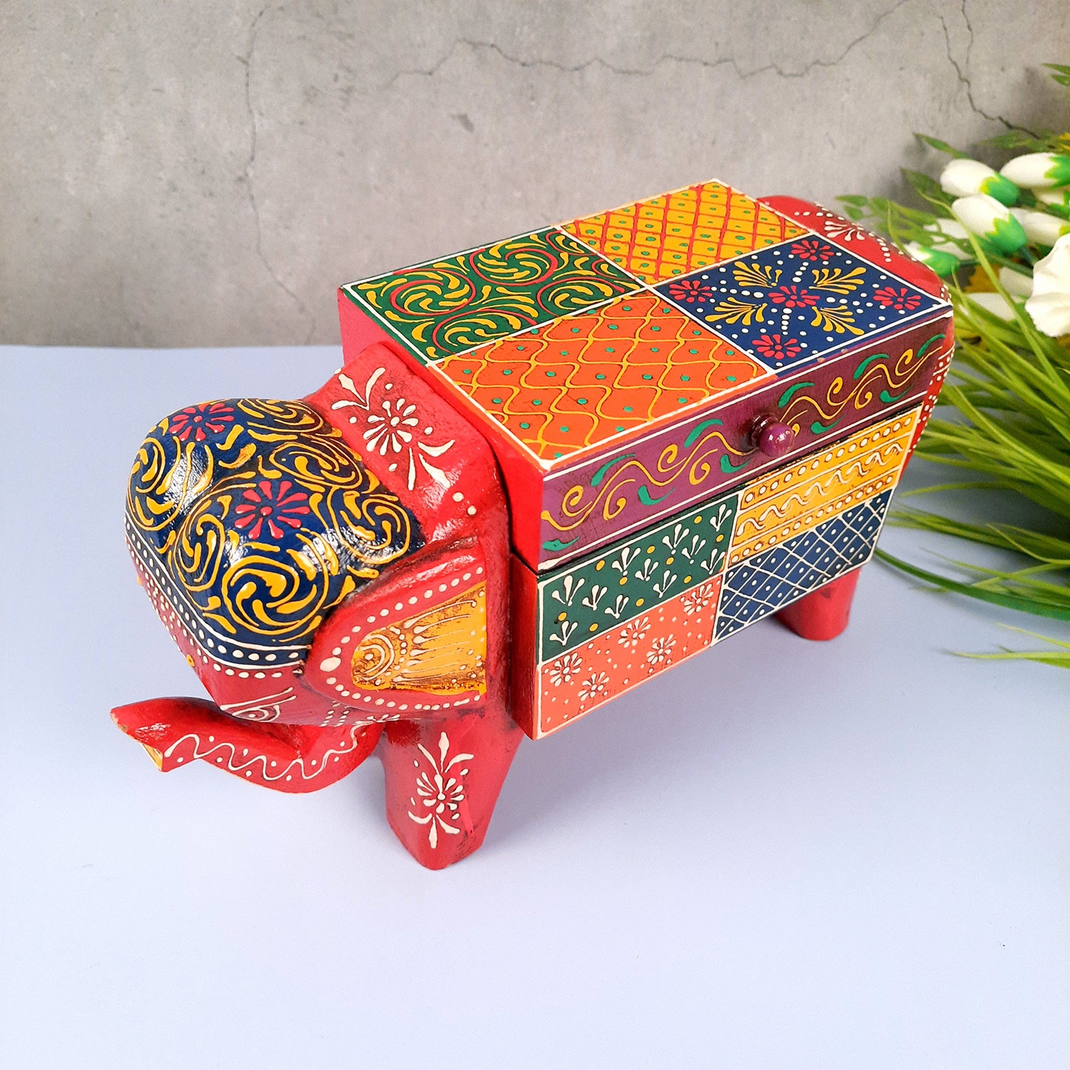 Jewellery Box - Elephant Design | Decorative Wooden Jewelry Box - For Earring, Necklace & Gifts - 11 Inch