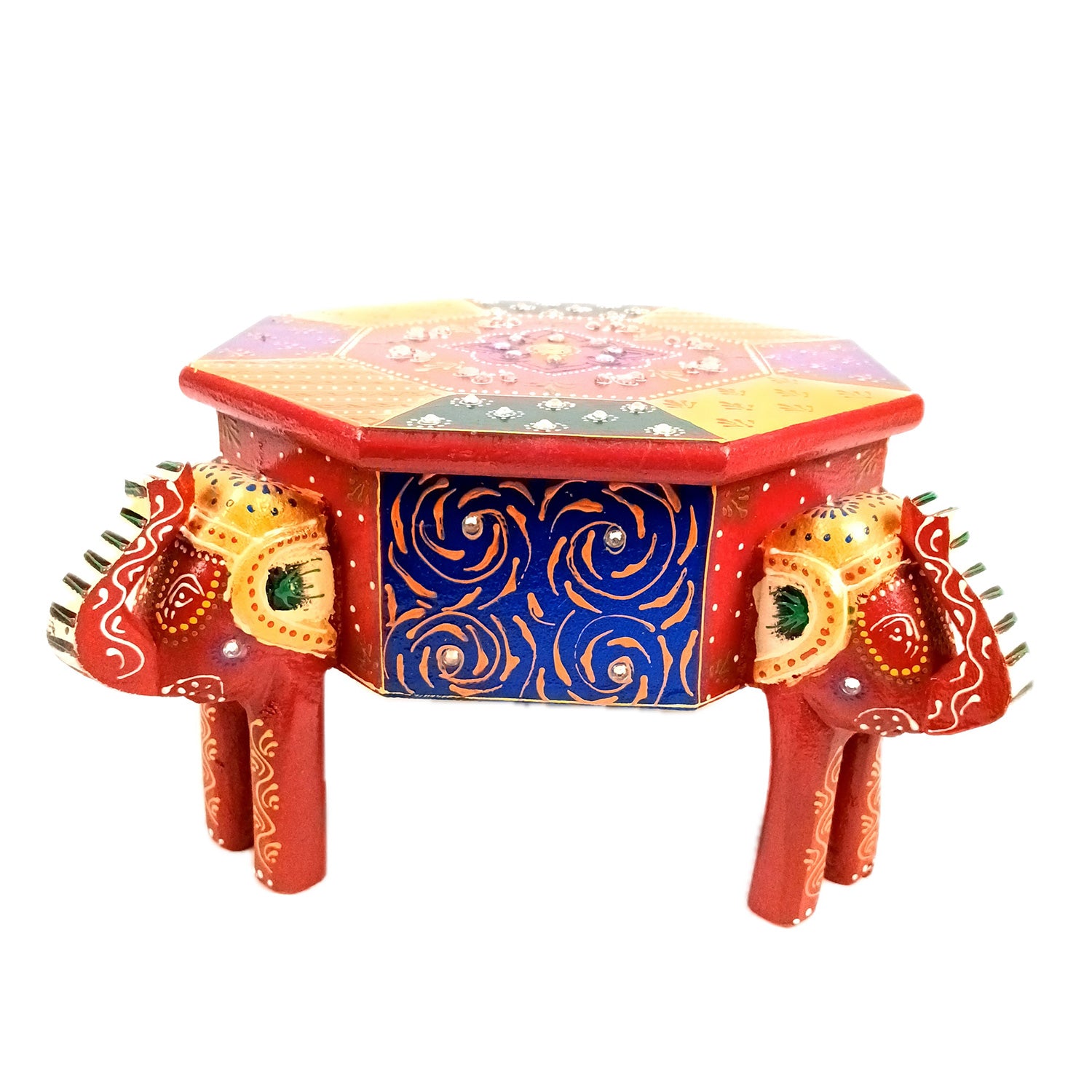 Jewellery Box Elephant Design | Wooden Multipurpose Jewelry Box - With Vibrant Hand Painting & Kundan Work - For Home, Table, Earring, Rings, Necklace & Gifts  apkamart