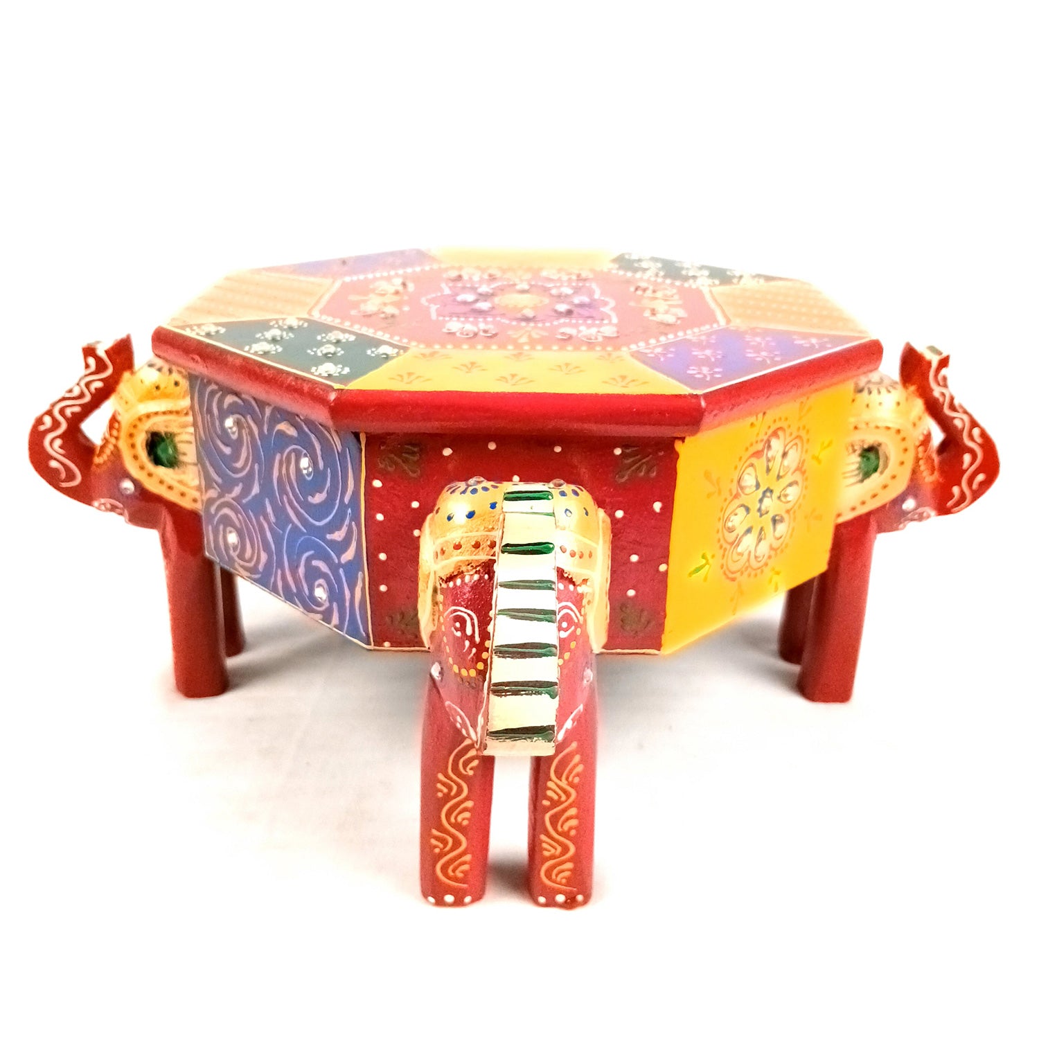 Jewellery Box Elephant Design | Wooden Multipurpose Jewelry Box - With Vibrant Hand Painting & Kundan Work - For Home, Table, Earring, Rings, Necklace & Gifts  apkamart