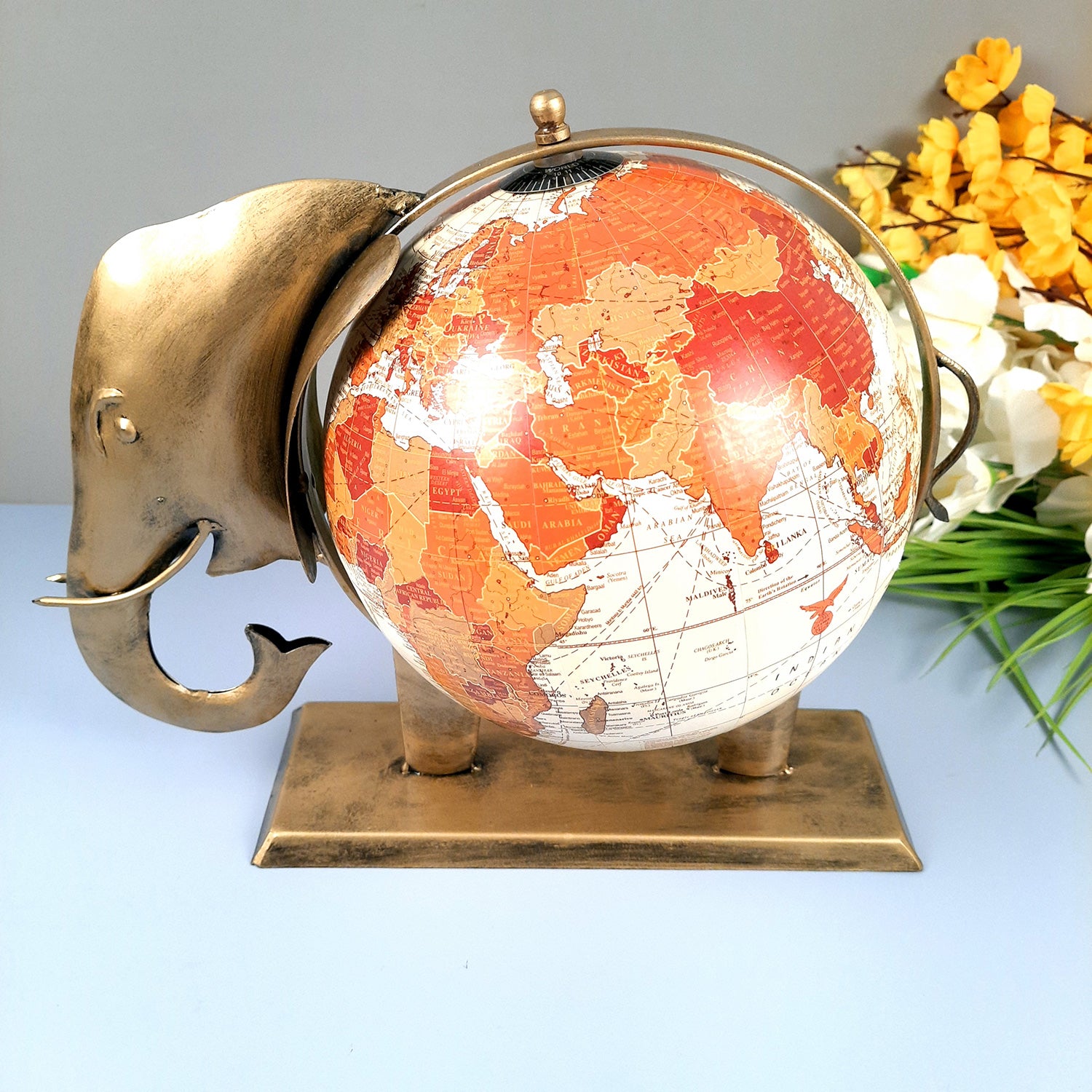 Elephant Globe - Antique Showpiece - For Table Decor & Gifts - 11 Inch - ApkaMart #Color_Gold