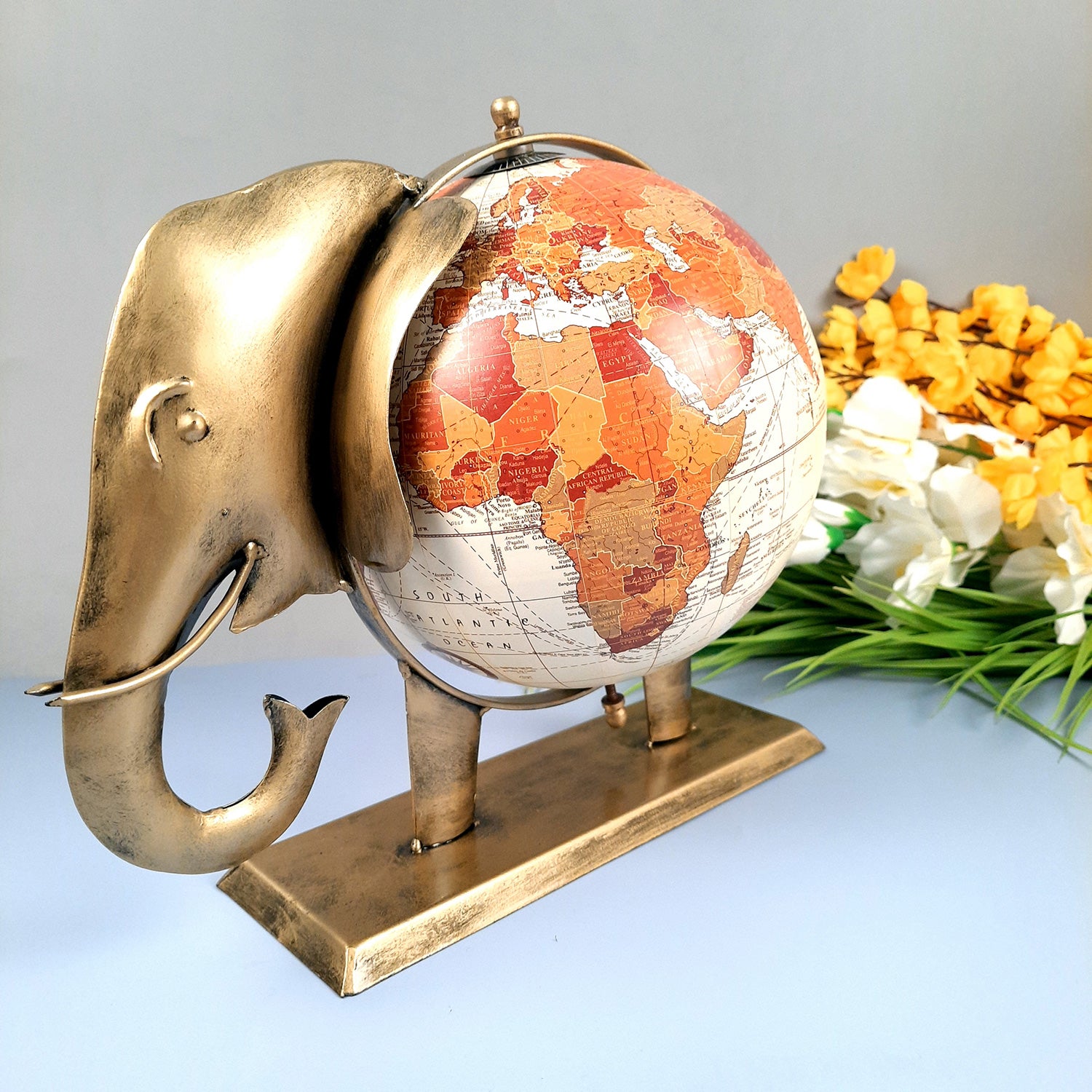 Elephant Globe - Antique Showpiece - For Table Decor & Gifts - 11 Inch - ApkaMart #Color_Gold