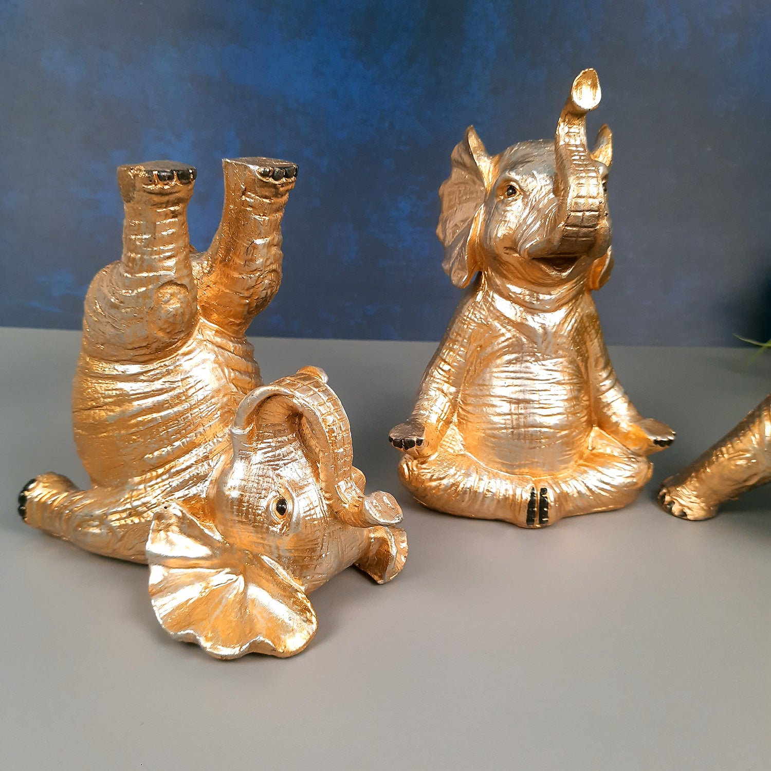 Elephant Statue - In Yoga Pose Showpiece Set | Elephant Figurines for Vastu & Good Luck - for Home Decor, Living Room, Office Desk & Gifts - Pack of 3 - Apkamart