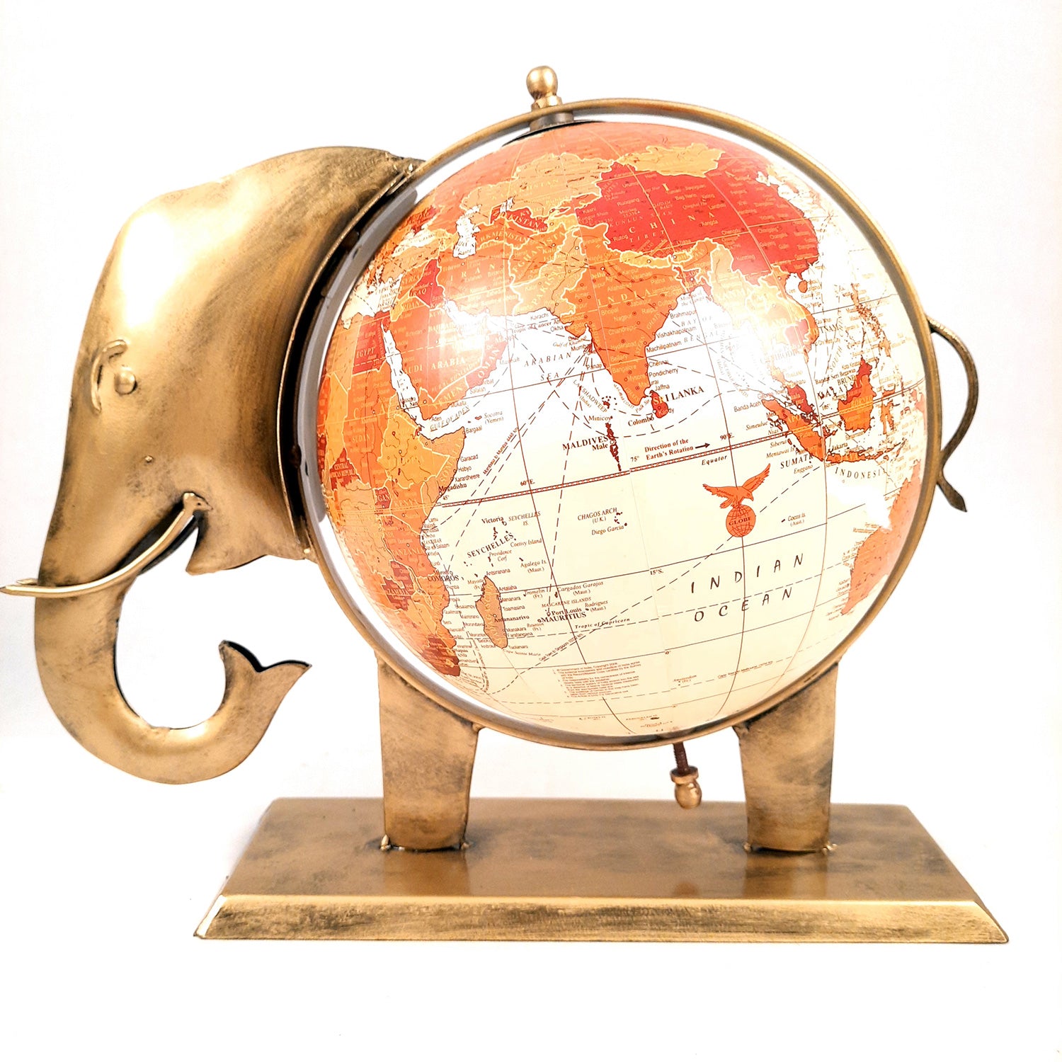 Elephant Globe - Antique Showpiece - For Table Decor & Gifts - 11 Inch - ApkaMart #Color_Gold