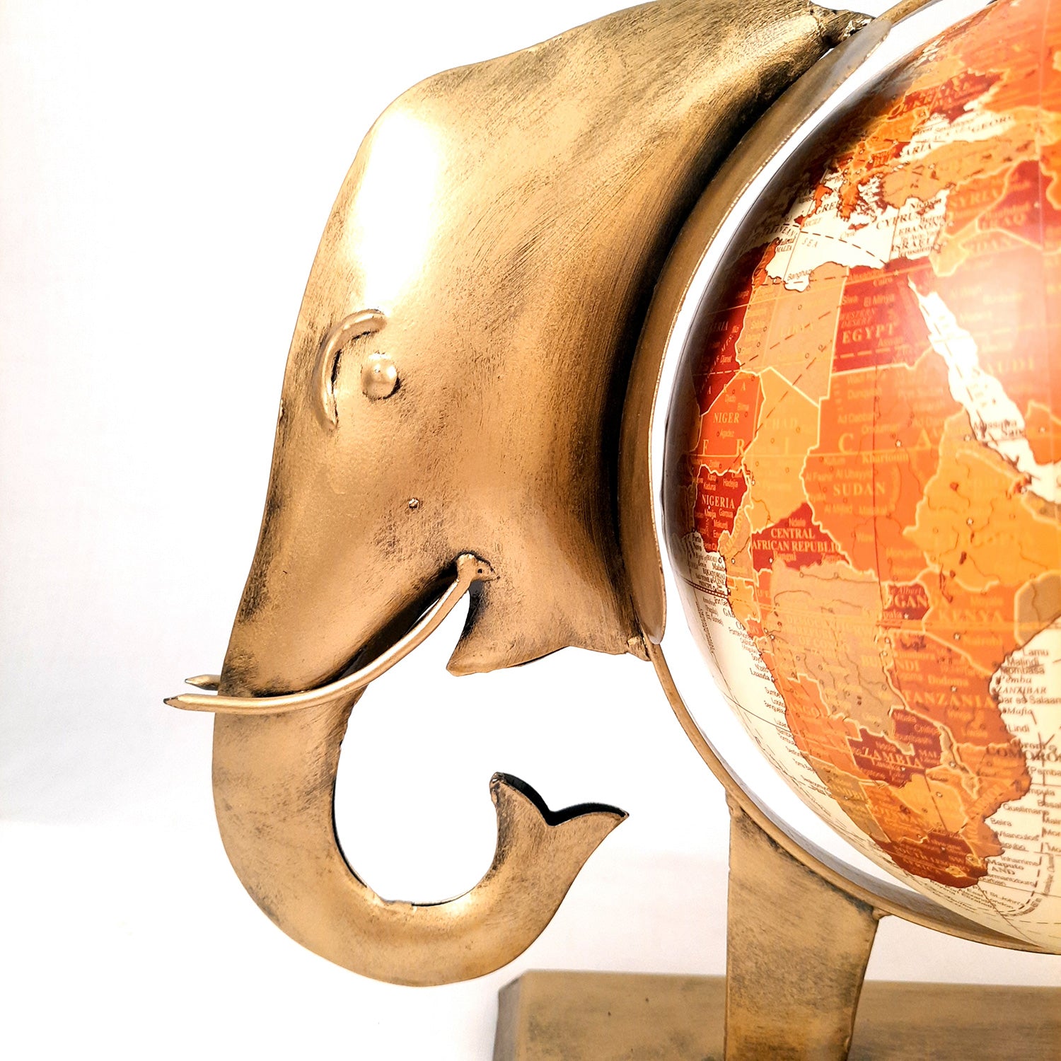 Elephant Globe - Antique Showpiece - For Table Decor & Gifts - 11 Inch - ApkaMart #Color_Gold