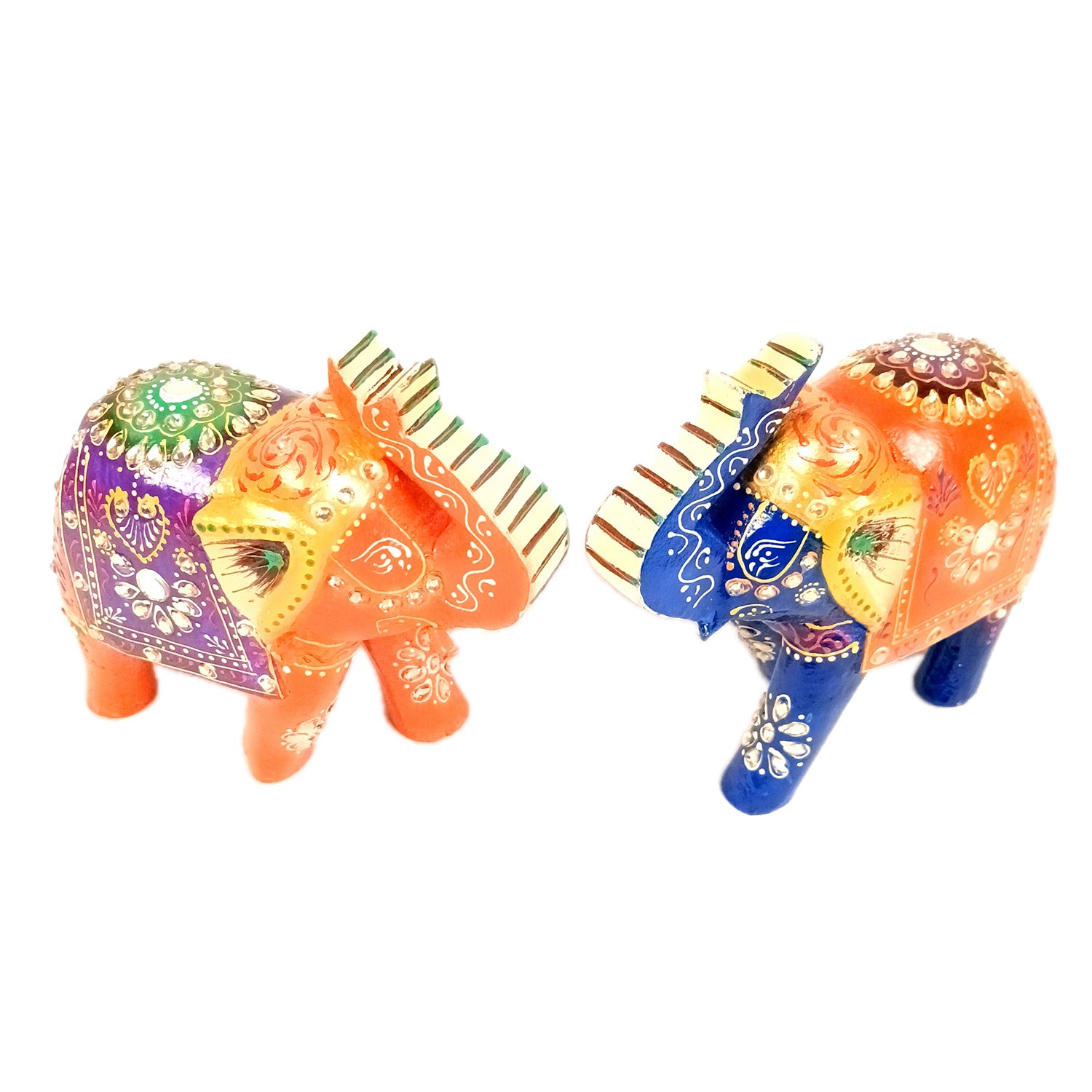 Elephant Statue Showpiece Set | Fengshui Trunk Up Vibrant Elephant Figurine With Kundan Work - For Vastu, Home Decor, Living Room, Office & Gift - 7 inch (Pack of 2) - Apkamart #Style_Design 1