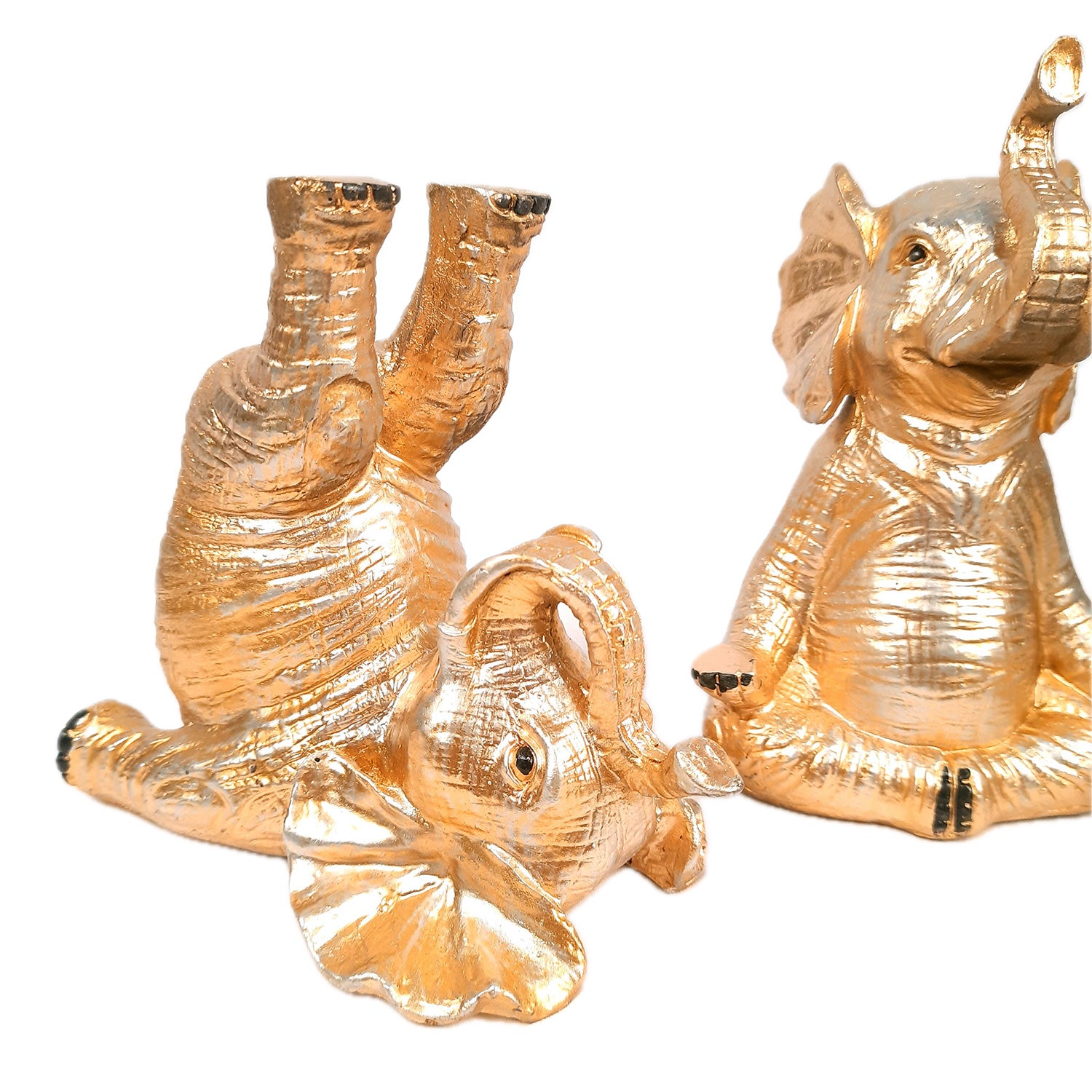 Elephant Statue - In Yoga Pose Showpiece Set | Elephant Figurines for Vastu & Good Luck - for Home Decor, Living Room, Office Desk & Gifts - Pack of 3 - Apkamart