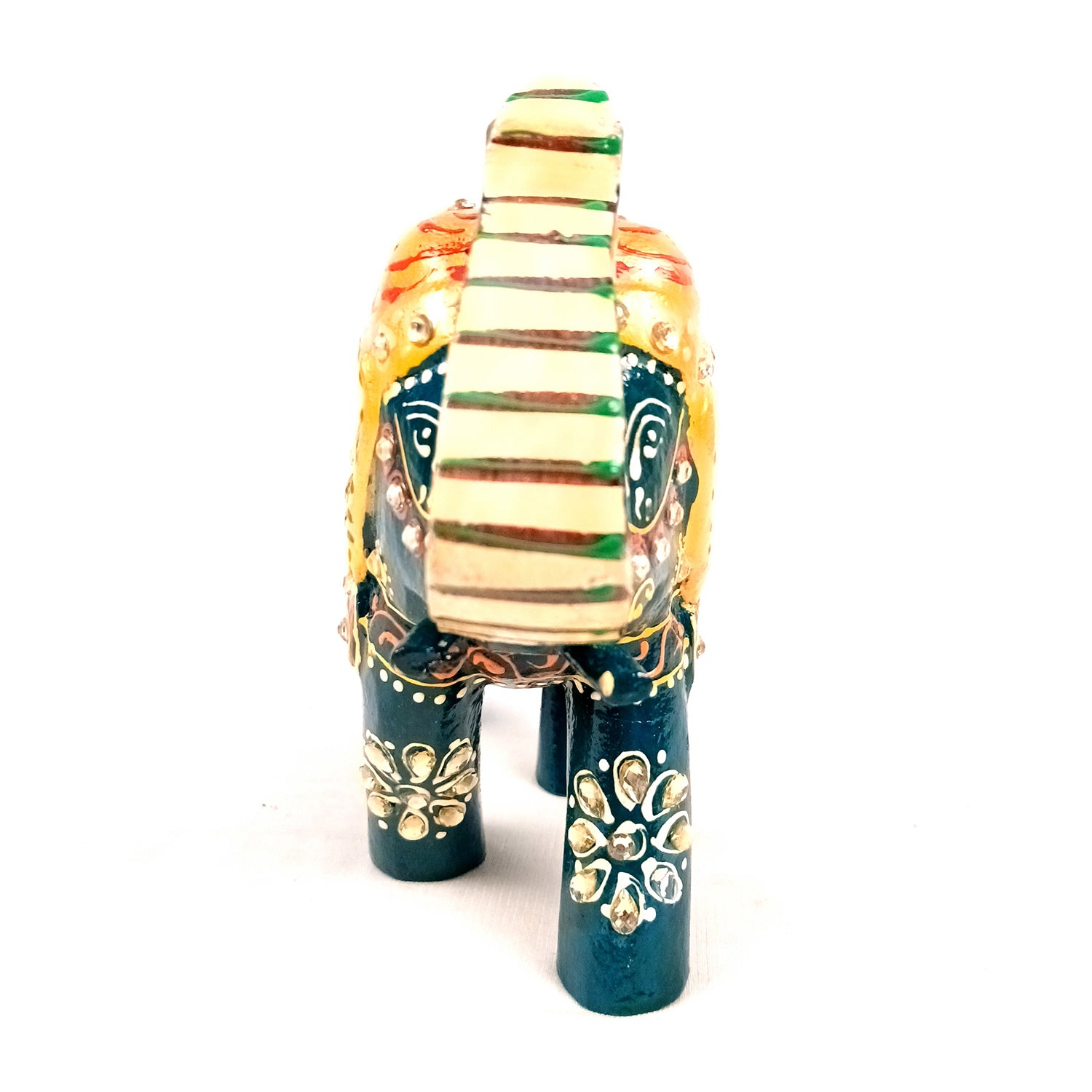 Elephant Statue Showpiece | Fengshui Trunk Up Vibrant Elephant Figurine With Kundan Work - For Vastu, Home Decor, Living Room, Office & Gift - 7 inch (Wood, Green) - Apkamart #Color_Green