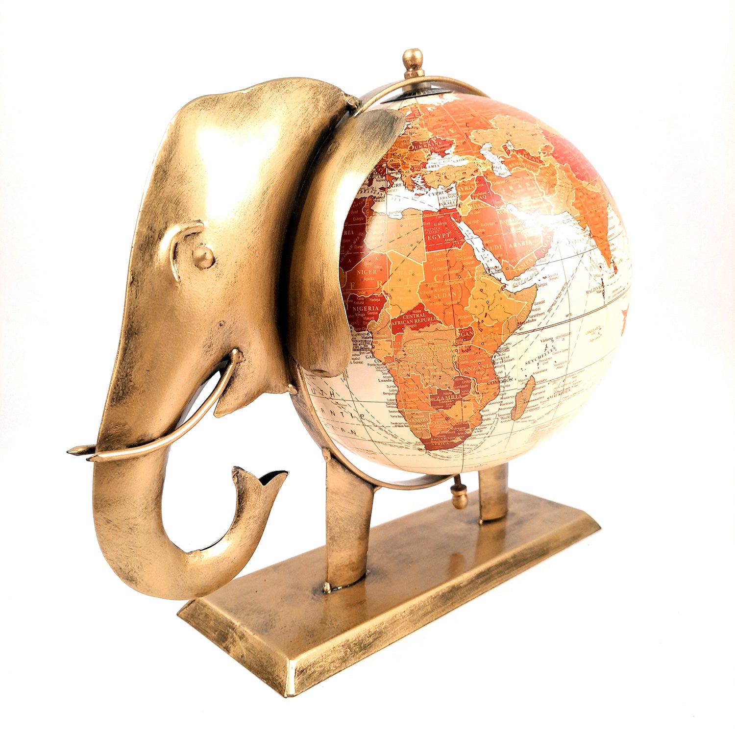 Elephant Globe - Antique Showpiece - For Table Decor & Gifts - 11 Inch - ApkaMart #Color_Gold