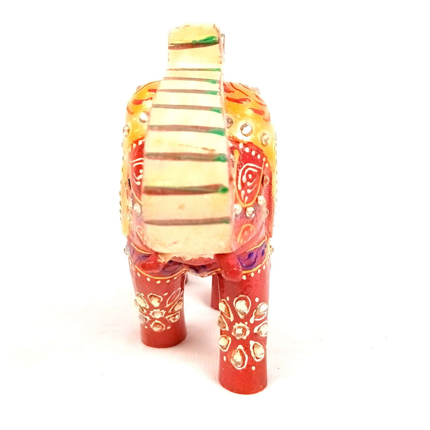 Elephant Statue Showpiece | Fengshui Trunk Up Vibrant Elephant Figurine With Kundan Work - For Vastu, Home Decor, Living Room, Office & Gift - 7 inch (Wood, Green) - Apkamart #Color_Red