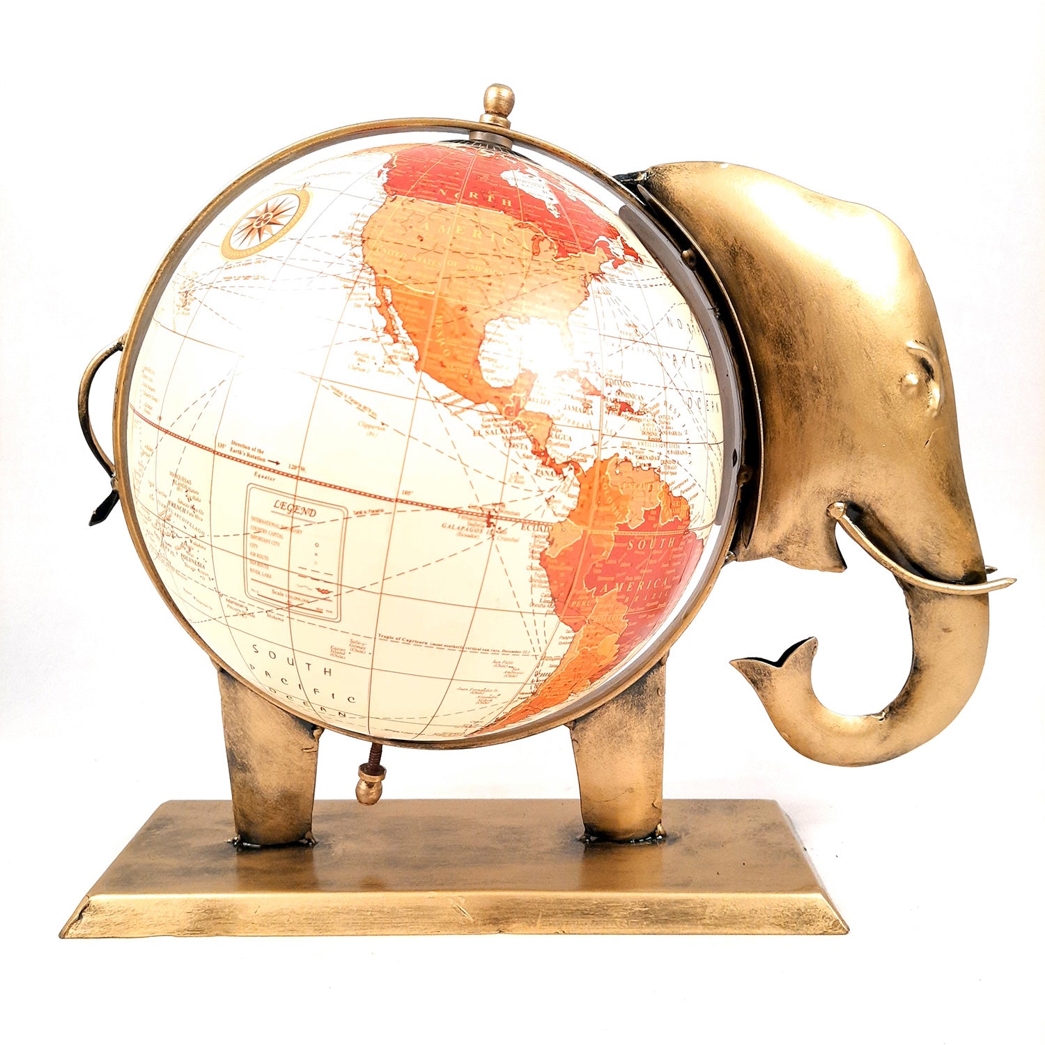 Elephant Globe - Antique Showpiece - For Table Decor & Gifts - 11 Inch - ApkaMart #Color_Gold