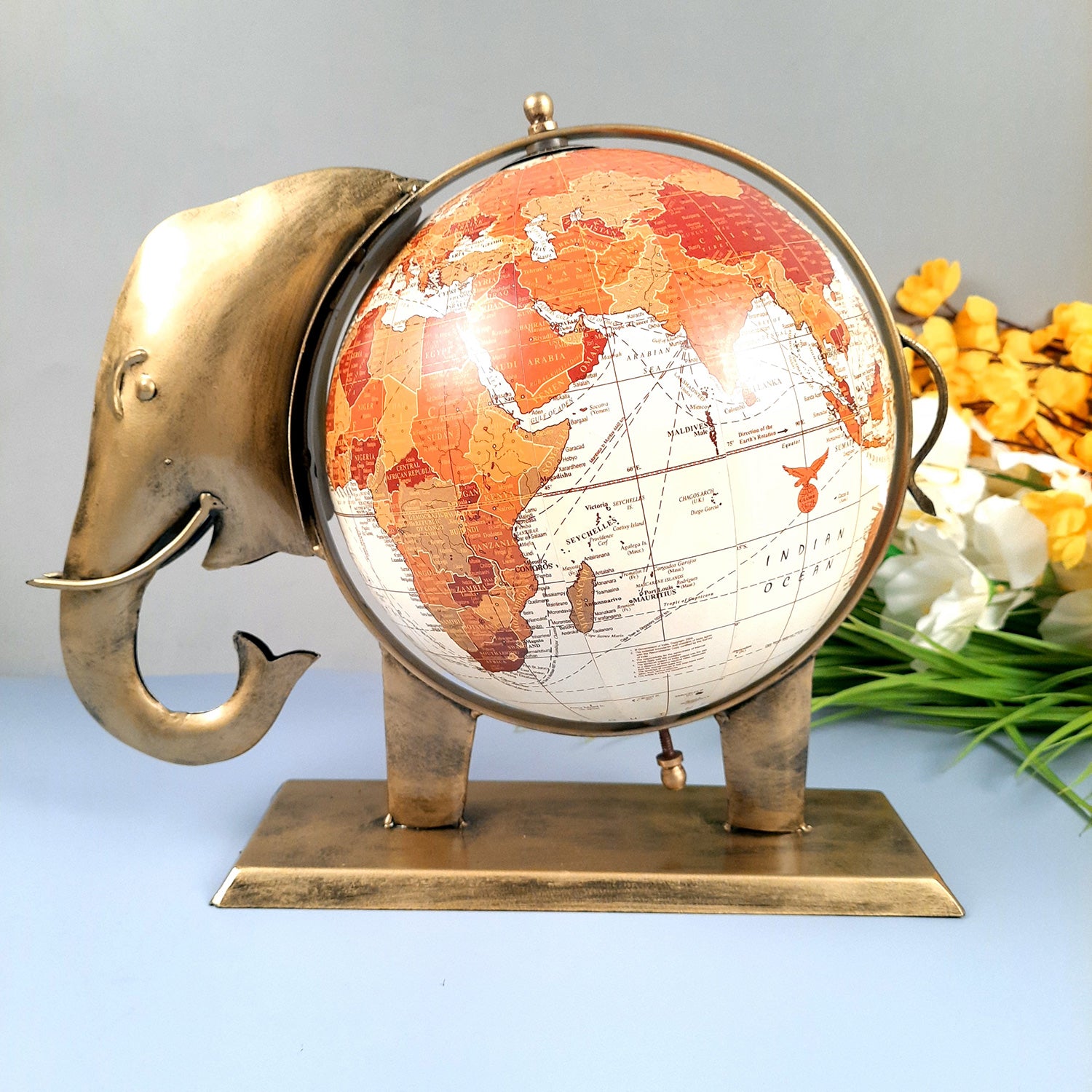 Elephant Globe - Antique Showpiece - For Table Decor & Gifts - 11 Inch - ApkaMart #Color_Gold