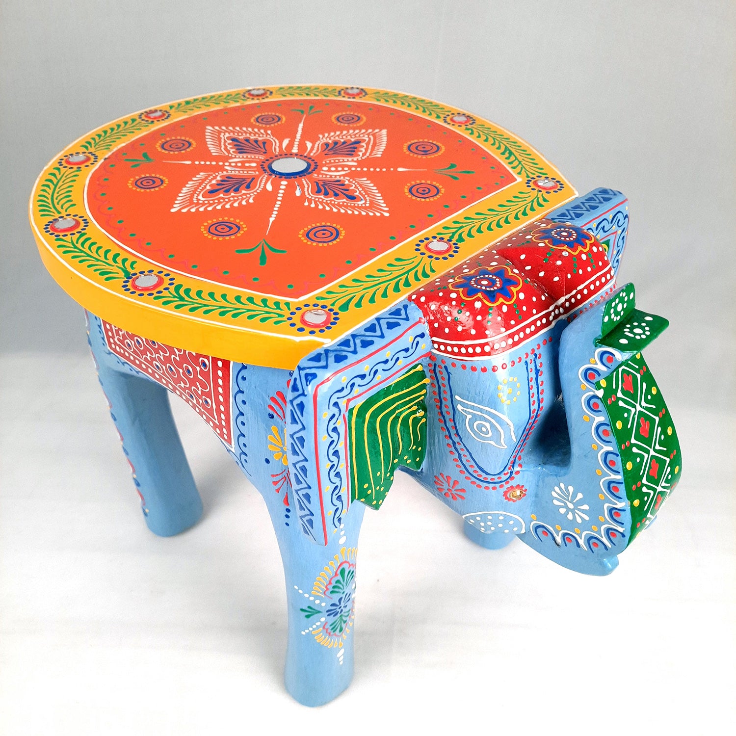 Side Table Cum Stool - Elephant Design | Wooden Stools for Keeping Lamp, Vases & Plants - for Home Decor, Corners, Sofa Side Stool, Office & Gifts - 12 Inch - Apkamart #Color_Blue