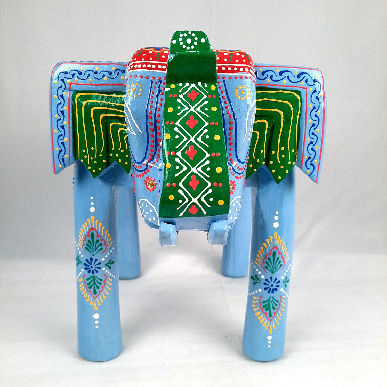 Side Table Cum Stool - Elephant Design | Wooden Stools for Keeping Lamp, Vases & Plants - for Home Decor, Corners, Sofa Side Stool, Office & Gifts - 12 Inch - Apkamart #Color_Blue