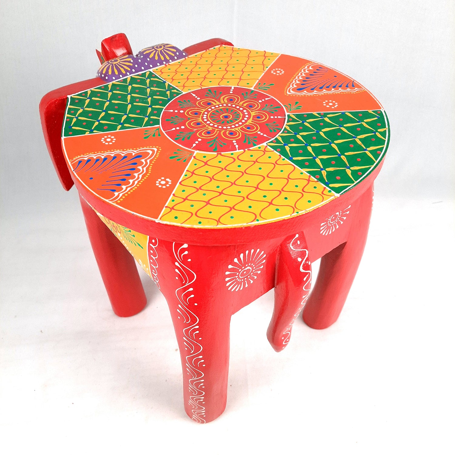 Side Table Cum Stool - Elephant Design | Wooden Small Stools for Keeping Lamp, Vases & Plants - for Home Decor, Corners, Sofa Side, Office & Gifts - 12 Inch - Apkamart