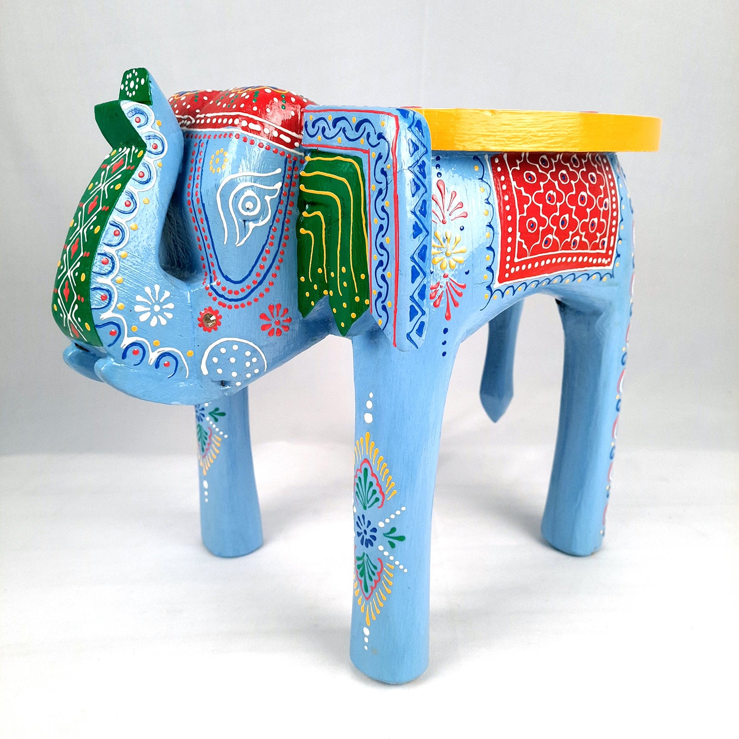 Side Table Cum Stool - Elephant Design | Wooden Stools for Keeping Lamp, Vases & Plants - for Home Decor, Corners, Sofa Side Stool, Office & Gifts - 12 Inch - Apkamart #Color_Blue