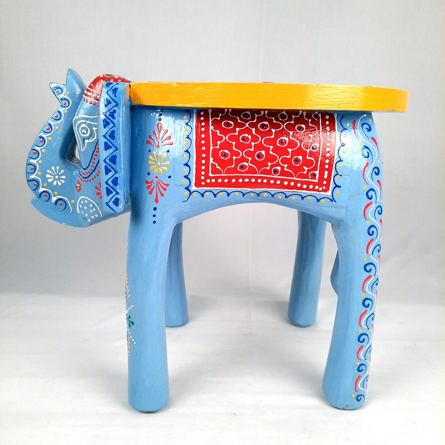 Side Table Cum Stool - Elephant Design | Wooden Stools for Keeping Lamp, Vases & Plants - for Home Decor, Corners, Sofa Side Stool, Office & Gifts - 12 Inch - Apkamart #Color_Blue