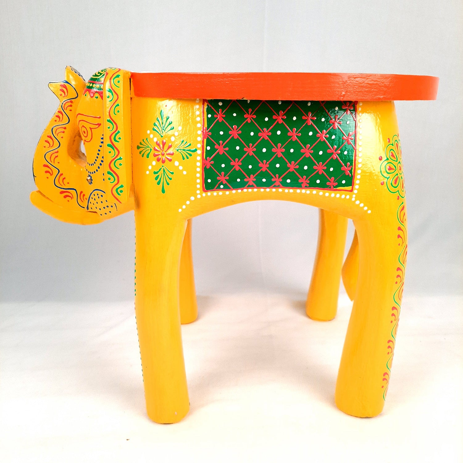 Side Table Cum Stool - Elephant Design | Wooden Stools for Keeping Lamp, Vases & Plants - for Home Decor, Corners, Sofa Side Stool, Office & Gifts - 12 Inch - Apkamart #Color_Yellow