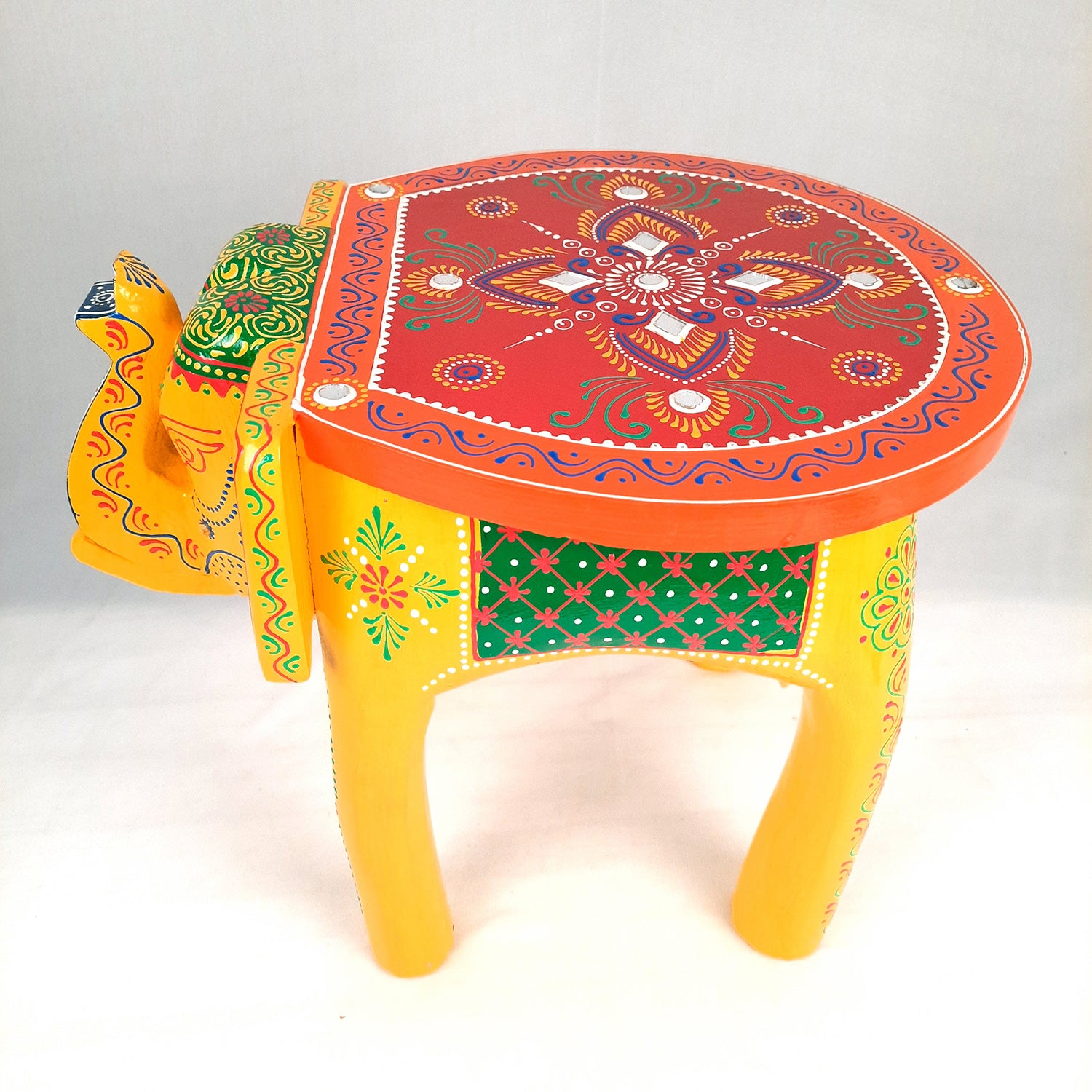 Side Table Cum Stool - Elephant Design | Wooden Stools for Keeping Lamp, Vases & Plants - for Home Decor, Corners, Sofa Side Stool, Office & Gifts - 12 Inch - Apkamart #Color_Yellow