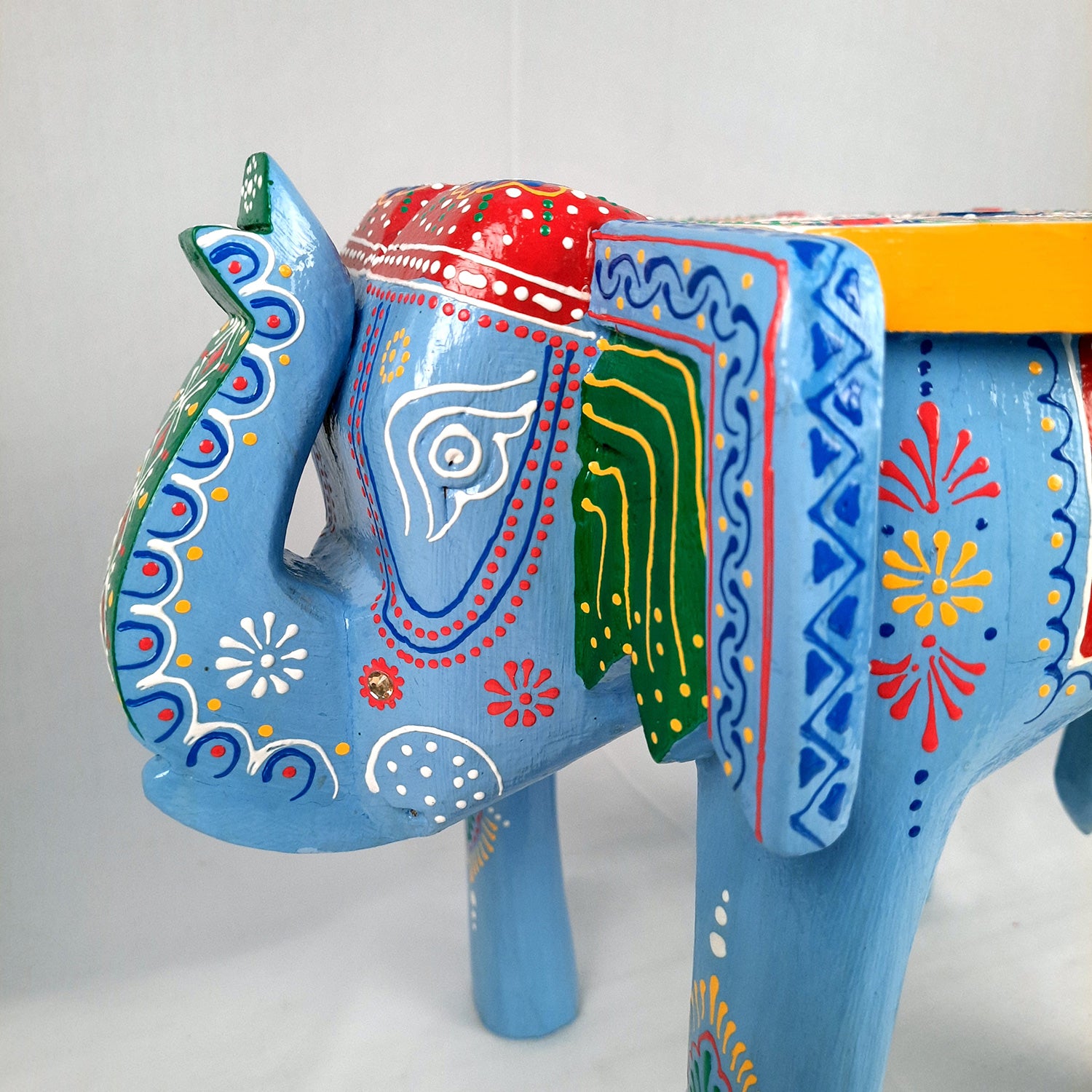 Side Table Cum Stool - Elephant Design | Wooden Stools for Keeping Lamp, Vases & Plants - for Home Decor, Corners, Sofa Side Stool, Office & Gifts - 12 Inch - Apkamart #Color_Blue