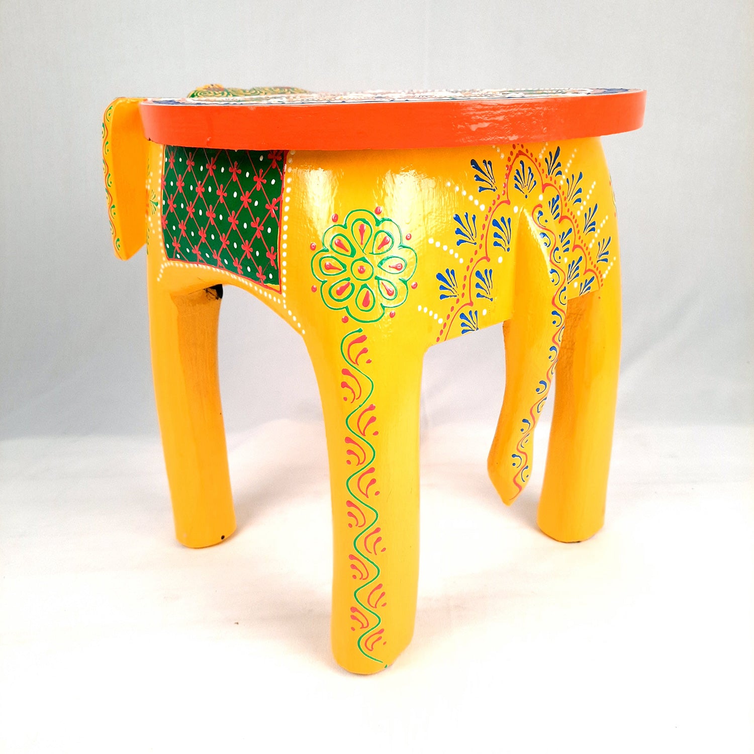 Side Table Cum Stool - Elephant Design | Wooden Stools for Keeping Lamp, Vases & Plants - for Home Decor, Corners, Sofa Side Stool, Office & Gifts - 12 Inch - Apkamart #Color_Yellow