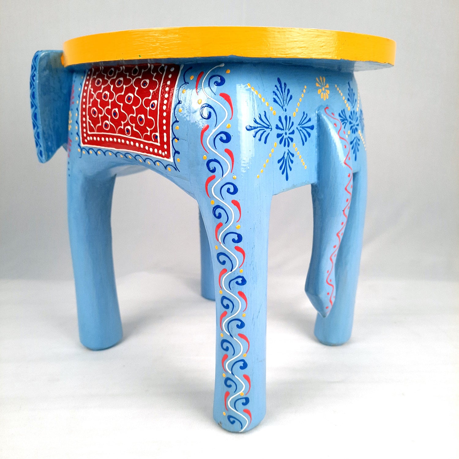 Side Table Cum Stool - Elephant Design | Wooden Stools for Keeping Lamp, Vases & Plants - for Home Decor, Corners, Sofa Side Stool, Office & Gifts - 12 Inch - Apkamart #Color_Blue