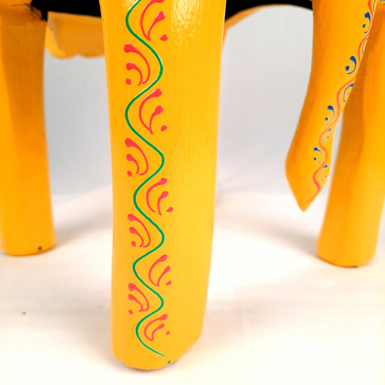 Side Table Cum Stool - Elephant Design | Wooden Stools for Keeping Lamp, Vases & Plants - for Home Decor, Corners, Sofa Side Stool, Office & Gifts - 12 Inch - Apkamart #Color_Yellow