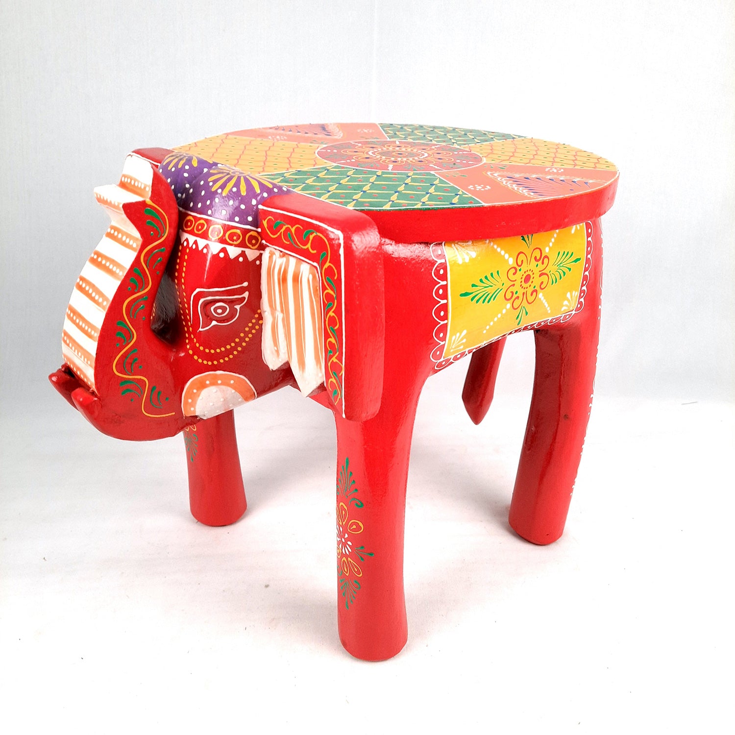 Side Table Cum Stool - Elephant Design | Wooden Small Stools for Keeping Lamp, Vases & Plants - for Home Decor, Corners, Sofa Side, Office & Gifts - 12 Inch - Apkamart