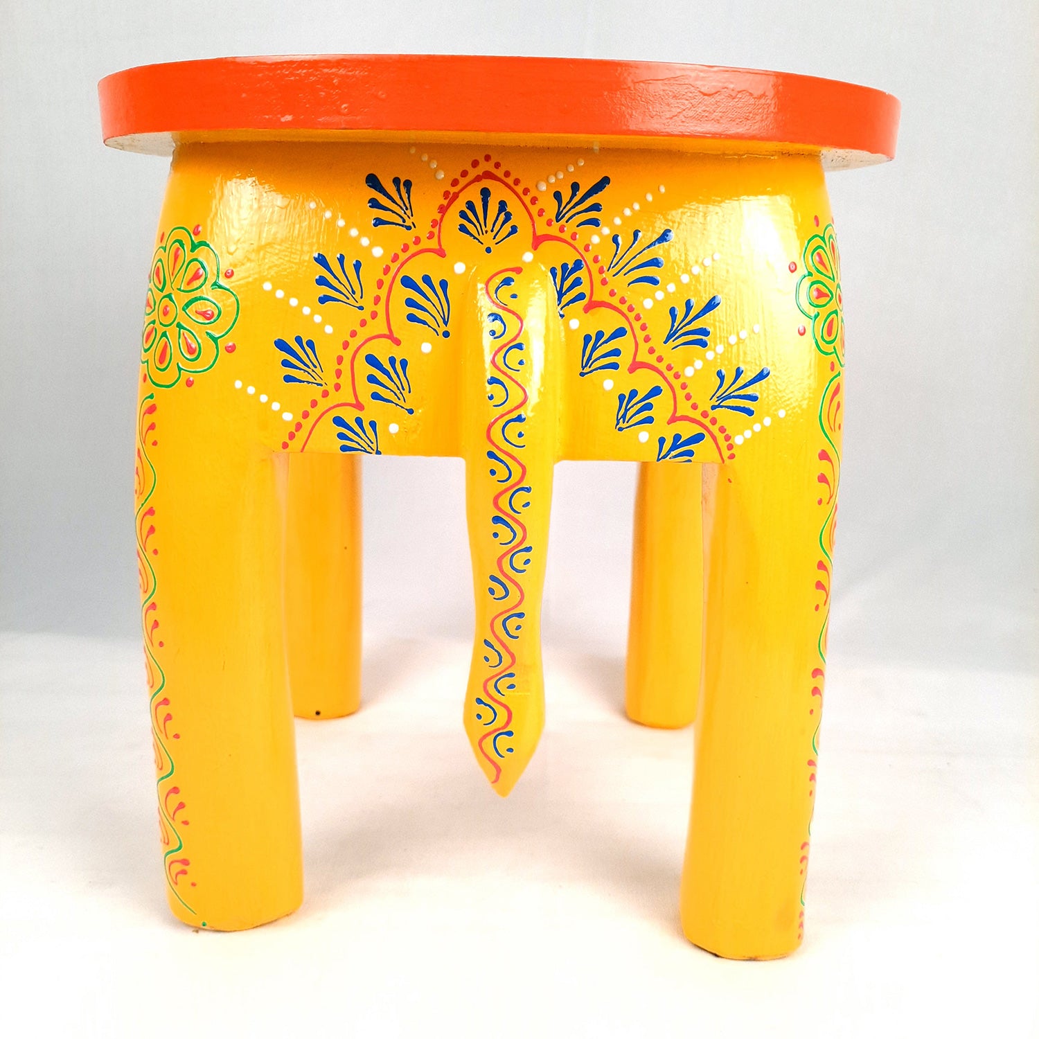 Side Table Cum Stool - Elephant Design | Wooden Stools for Keeping Lamp, Vases & Plants - for Home Decor, Corners, Sofa Side Stool, Office & Gifts - 12 Inch - Apkamart #Color_Yellow