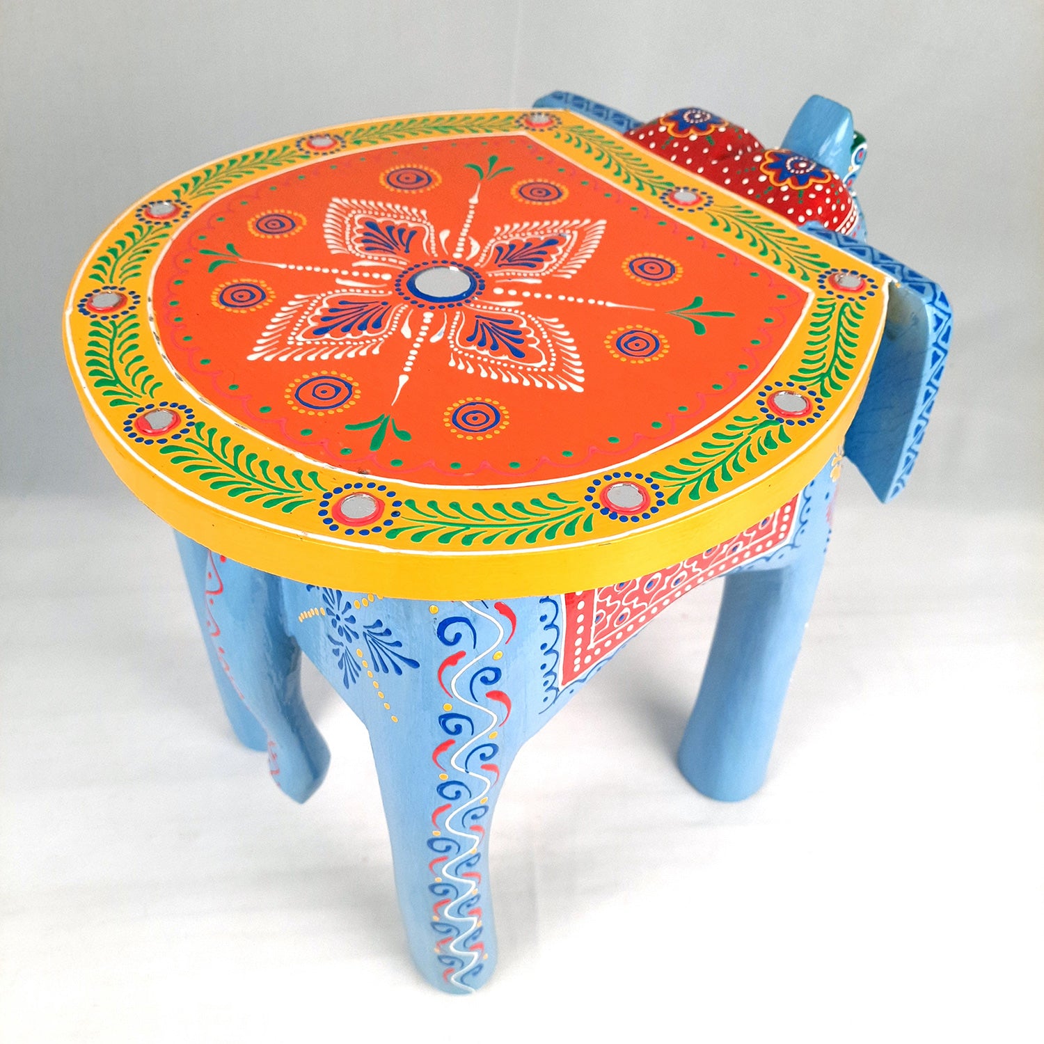 Side Table Cum Stool - Elephant Design | Wooden Stools for Keeping Lamp, Vases & Plants - for Home Decor, Corners, Sofa Side Stool, Office & Gifts - 12 Inch - Apkamart #Color_Blue