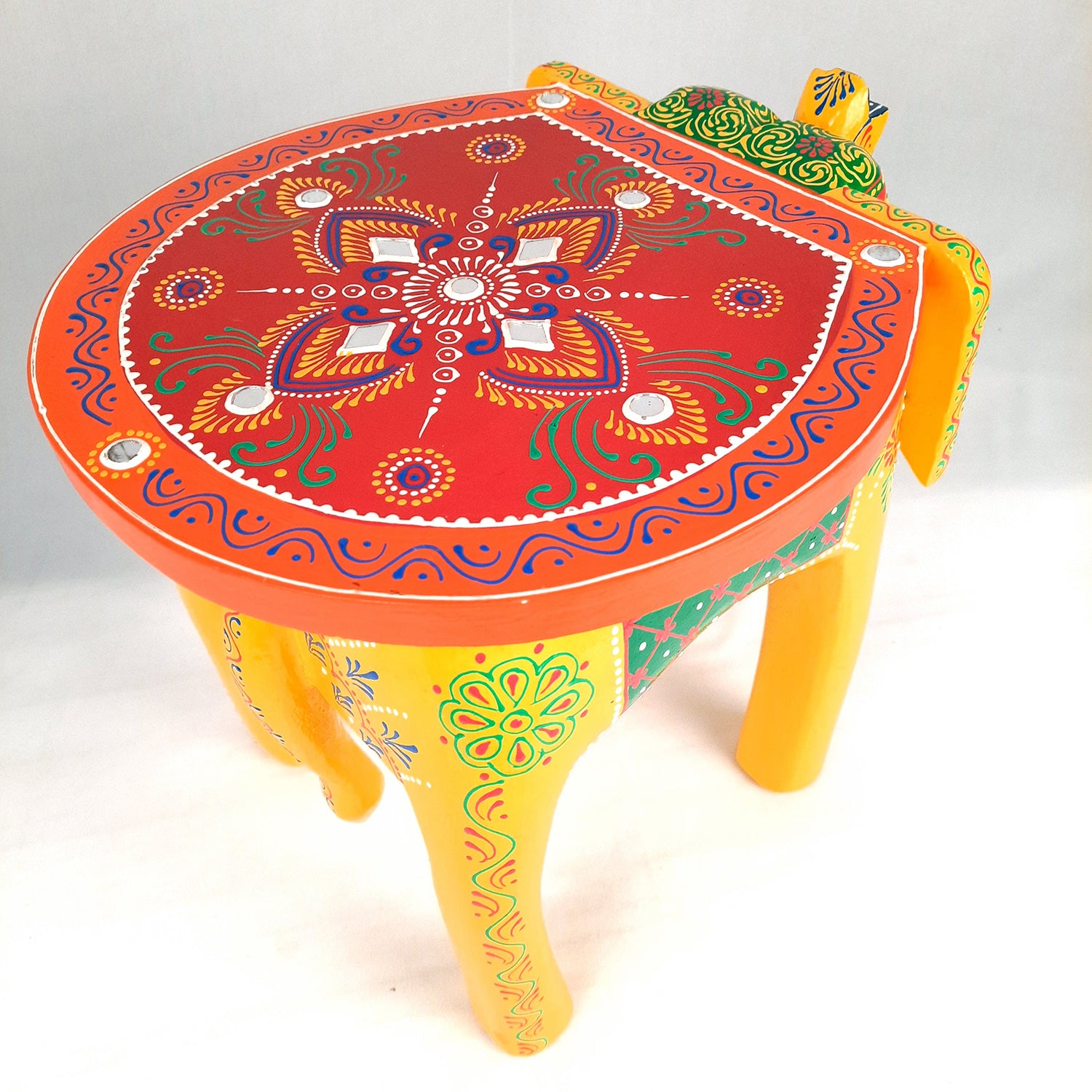 Side Table Cum Stool - Elephant Design | Wooden Stools for Keeping Lamp, Vases & Plants - for Home Decor, Corners, Sofa Side Stool, Office & Gifts - 12 Inch - Apkamart #Color_Yellow