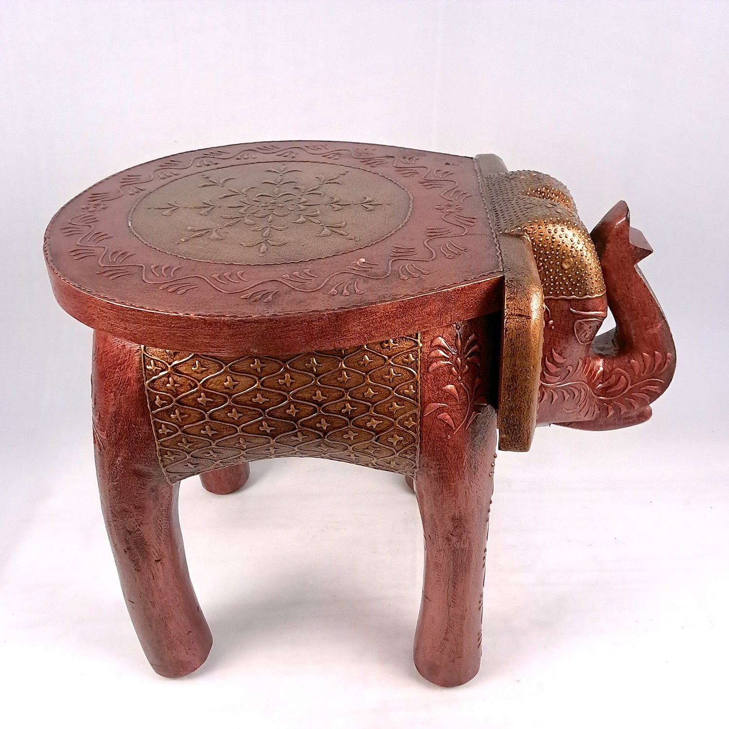 Wooden Elephant Stool | Side Table | Decorative Rajasthani Hand Painted Hathi Stool- for Home Decor, Corners, Sofa Side Stool, Office & Gifts - Apkamart #Color_Copper