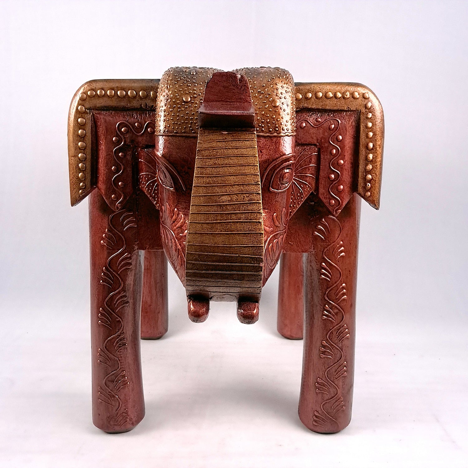 Wooden Elephant Stool | Side Table | Decorative Rajasthani Hand Painted Hathi Stool- for Home Decor, Corners, Sofa Side Stool, Office & Gifts - Apkamart #Color_Copper