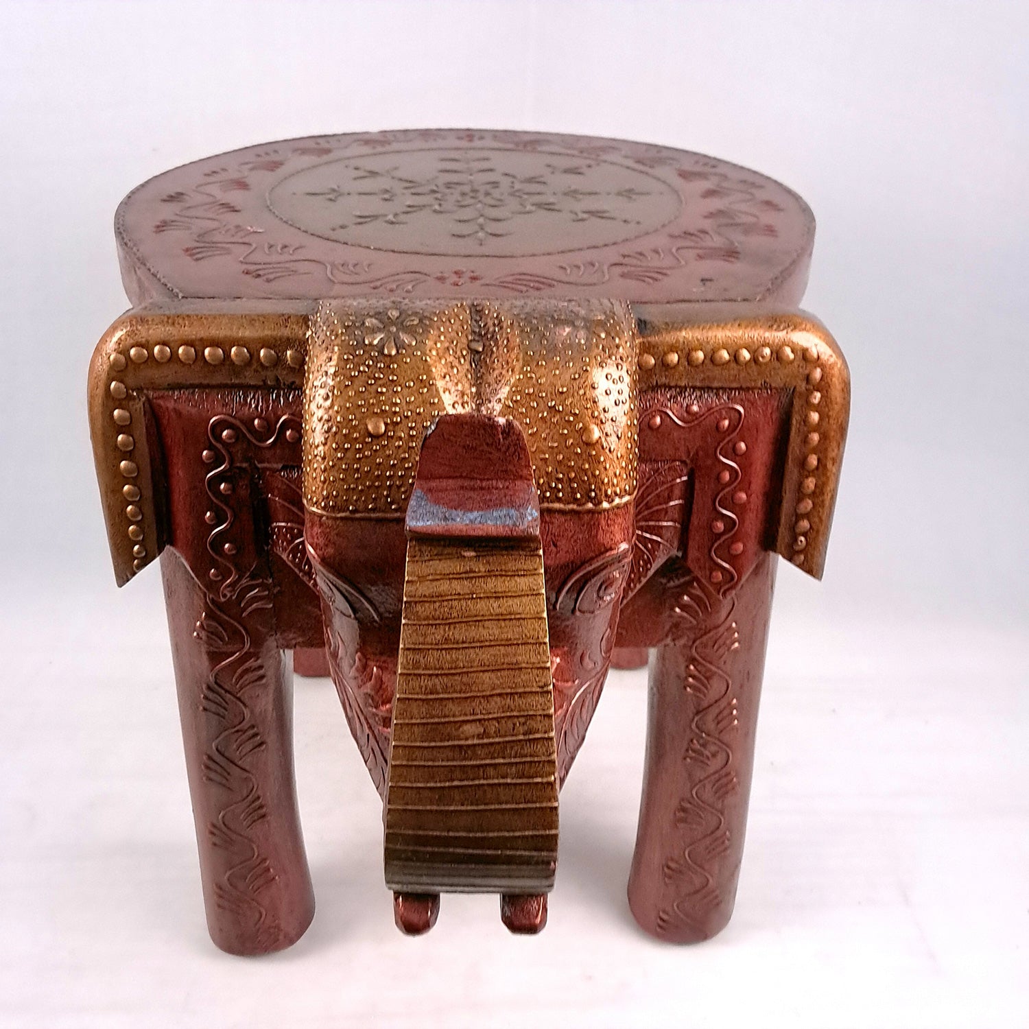 Wooden Elephant Stool | Side Table | Decorative Rajasthani Hand Painted Hathi Stool- for Home Decor, Corners, Sofa Side Stool, Office & Gifts - Apkamart #Color_Copper