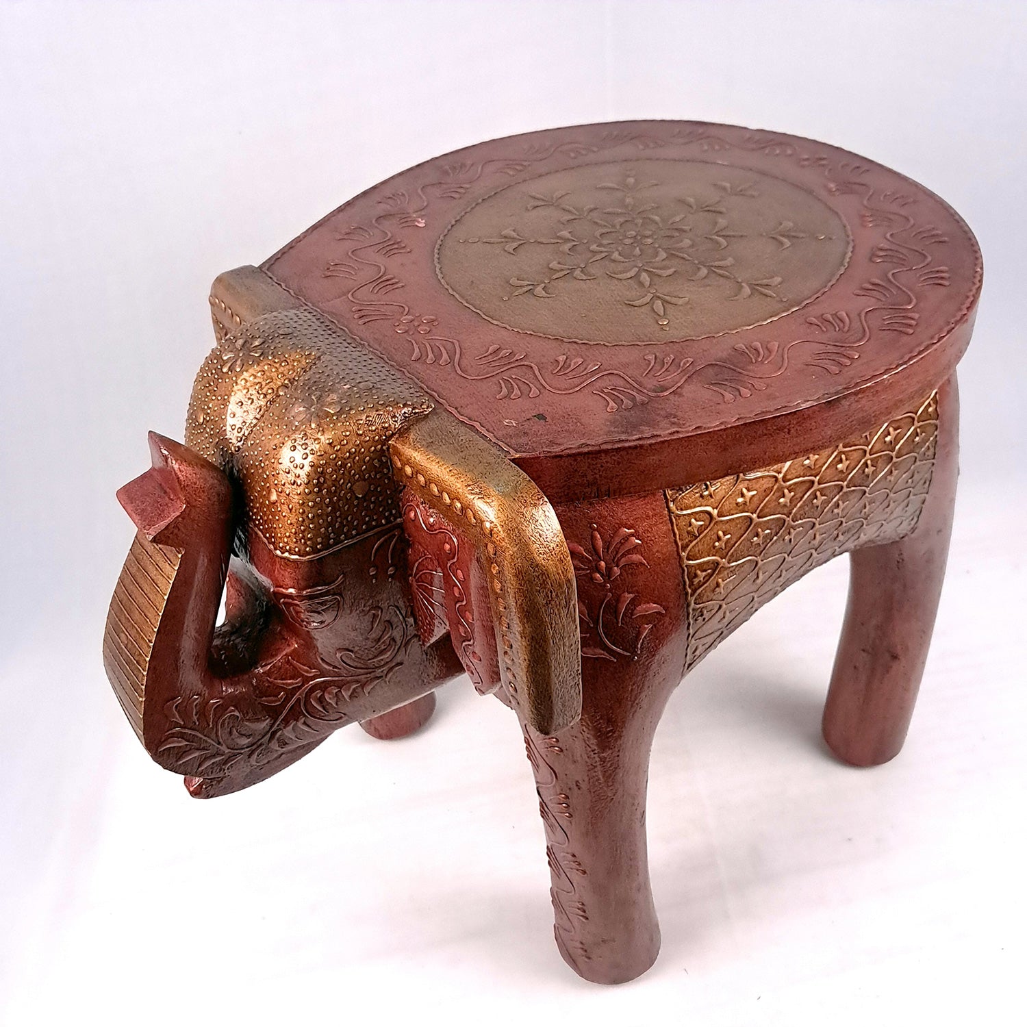 Wooden Elephant Stool | Side Table | Decorative Rajasthani Hand Painted Hathi Stool- for Home Decor, Corners, Sofa Side Stool, Office & Gifts - Apkamart #Color_Copper