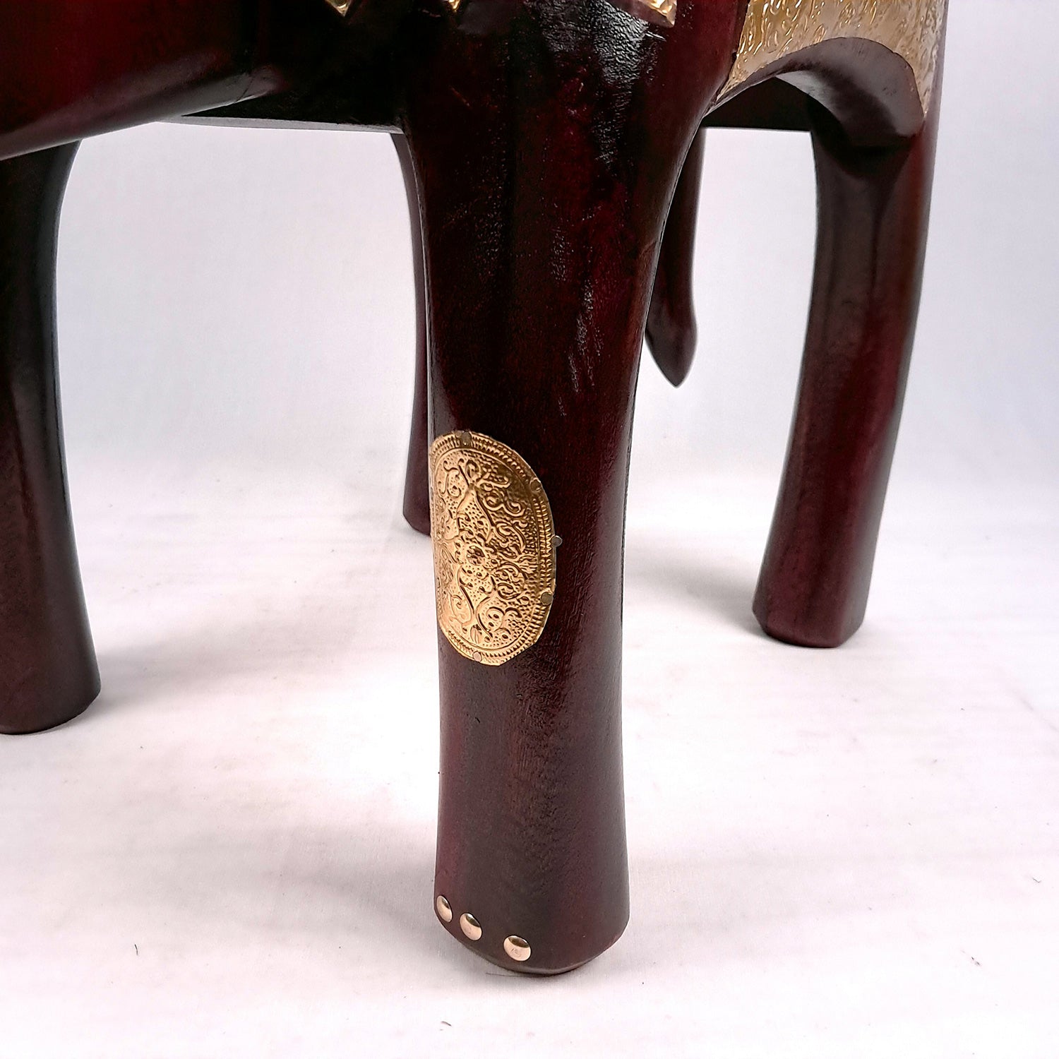 Elephant Stool | Side Table | Wood & Brass Rajasthani Hathi Stool- for Home Decor, Corners, Sofa Side Stool, Office & Gifts - 14 Inch - apkamart