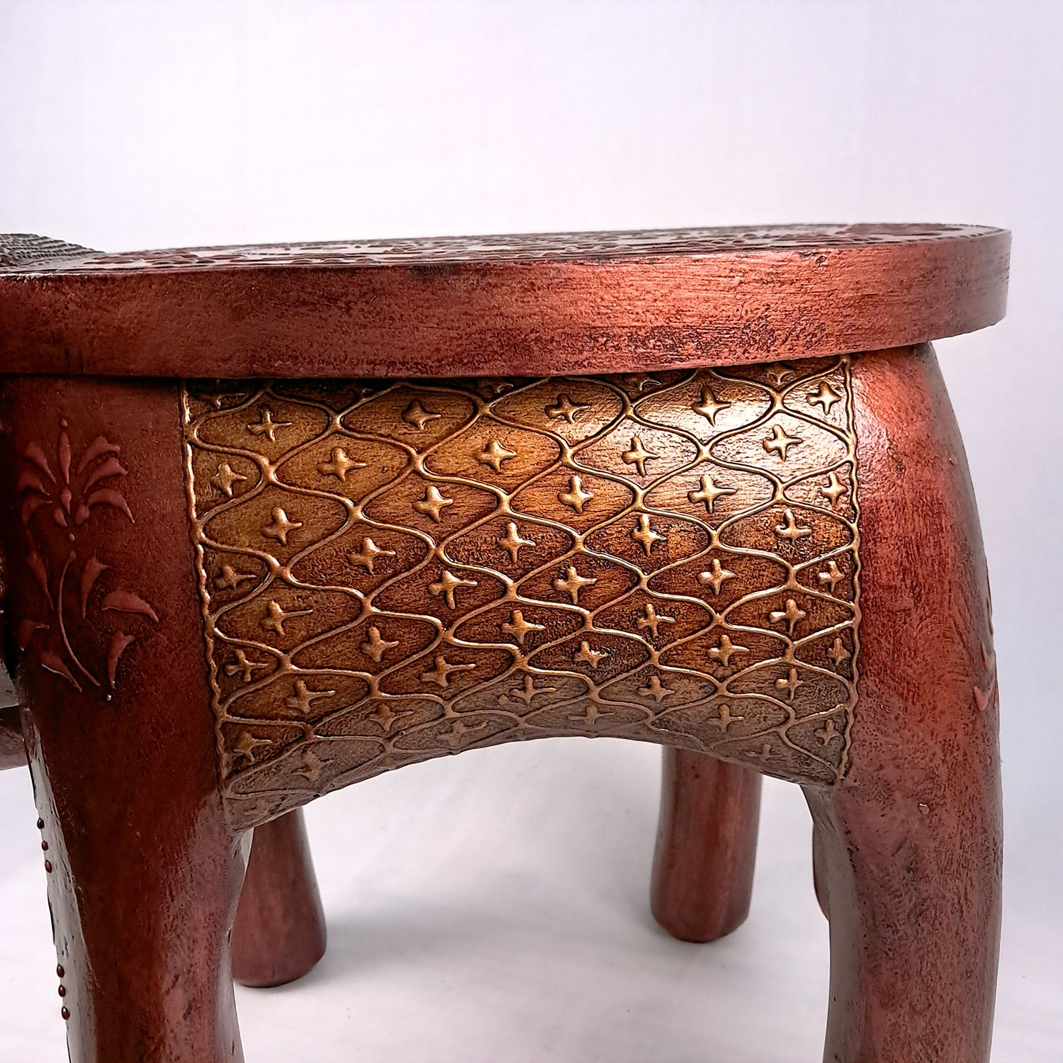 Wooden Elephant Stool | Side Table | Decorative Rajasthani Hand Painted Hathi Stool- for Home Decor, Corners, Sofa Side Stool, Office & Gifts - Apkamart #Color_Copper