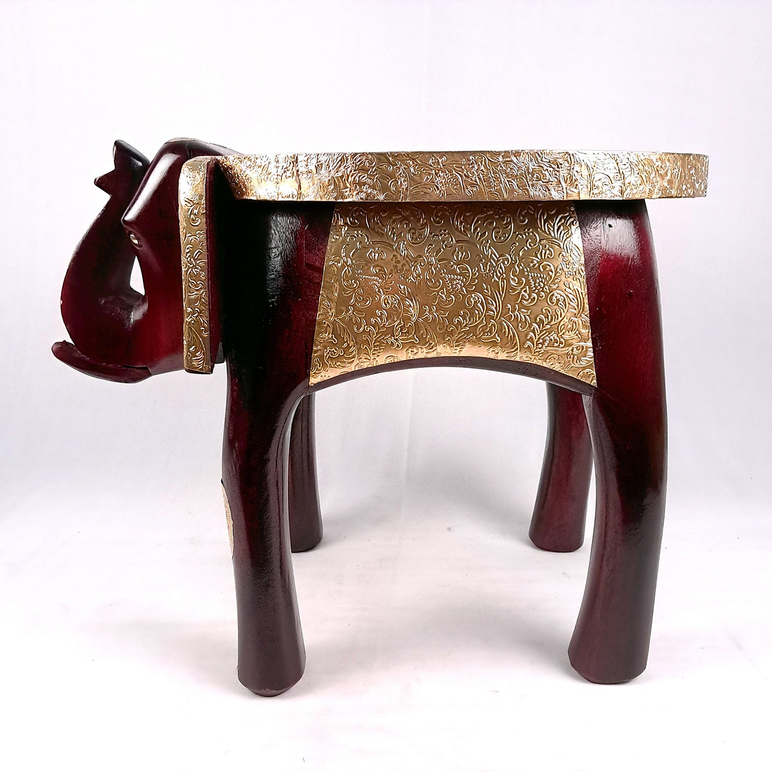 Elephant Stool | Side Table | Wood & Brass Rajasthani Hathi Stool- for Home Decor, Corners, Sofa Side Stool, Office & Gifts - 14 Inch - apkamart