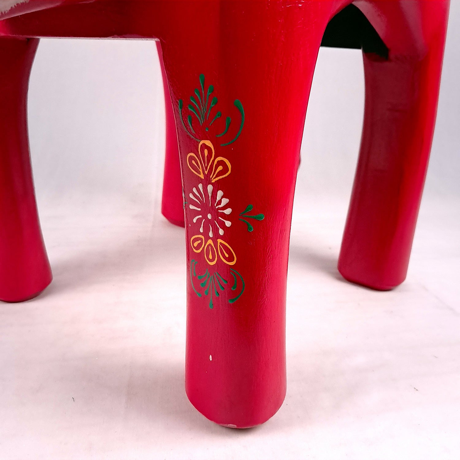 Wooden Elephant Stool | Side Table | Decorative Rajasthani Hand Painted Hathi Stool- for Home Decor, Corners, Sofa Side Stool, Office & Gifts - Apkamart #Color_Red