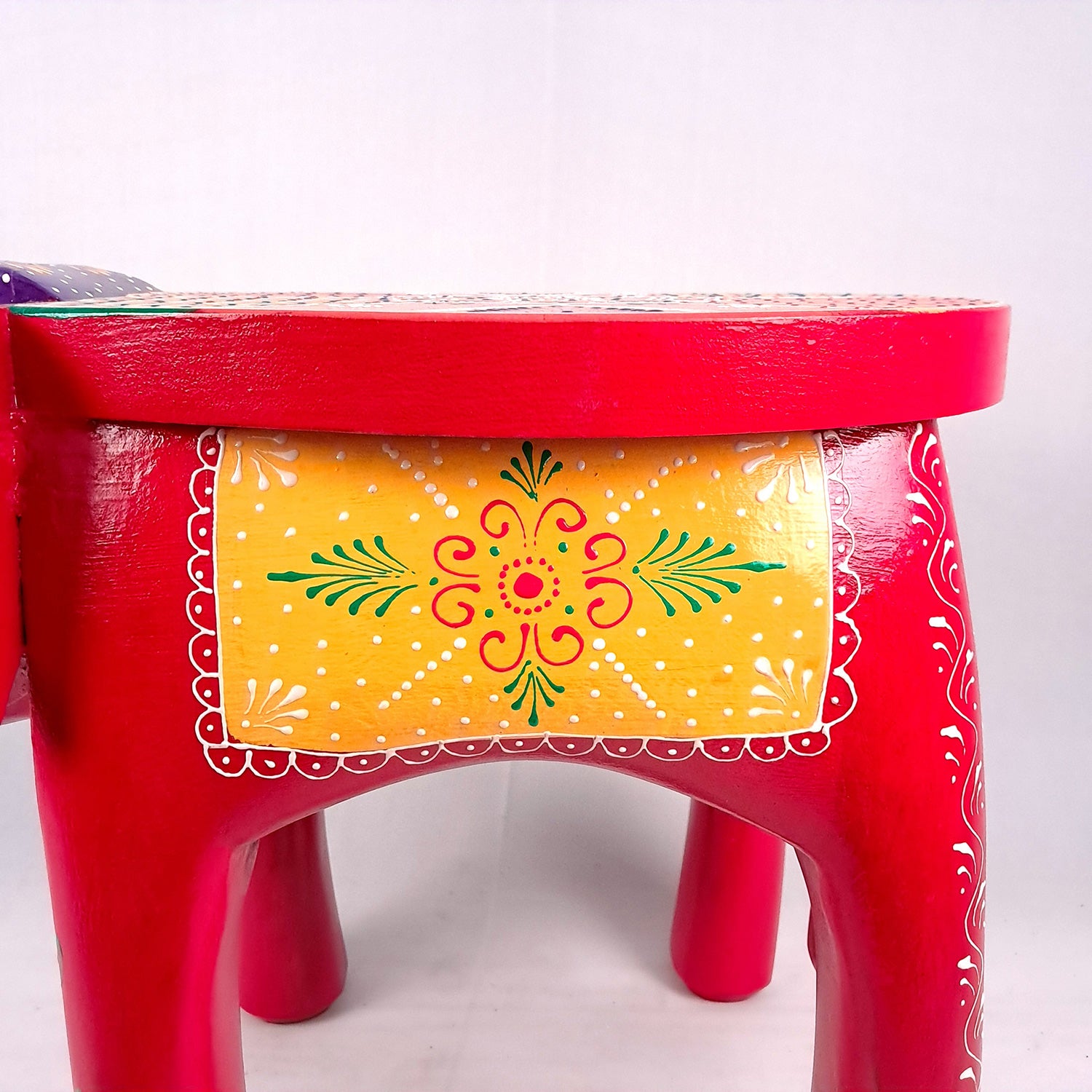 Wooden Elephant Stool | Side Table | Decorative Rajasthani Hand Painted Hathi Stool- for Home Decor, Corners, Sofa Side Stool, Office & Gifts - Apkamart #Color_Red