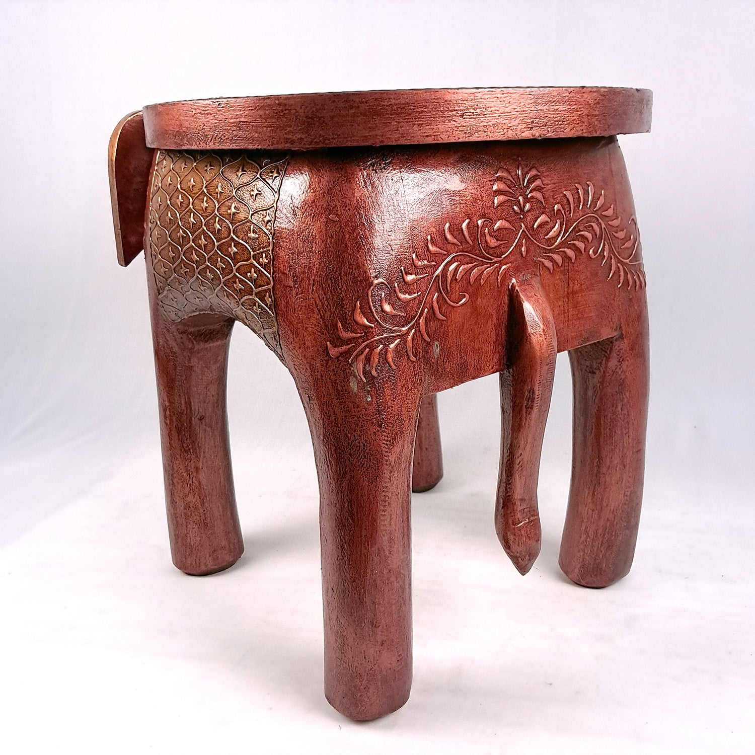 Wooden Elephant Stool | Side Table | Decorative Rajasthani Hand Painted Hathi Stool- for Home Decor, Corners, Sofa Side Stool, Office & Gifts - Apkamart #Color_Copper